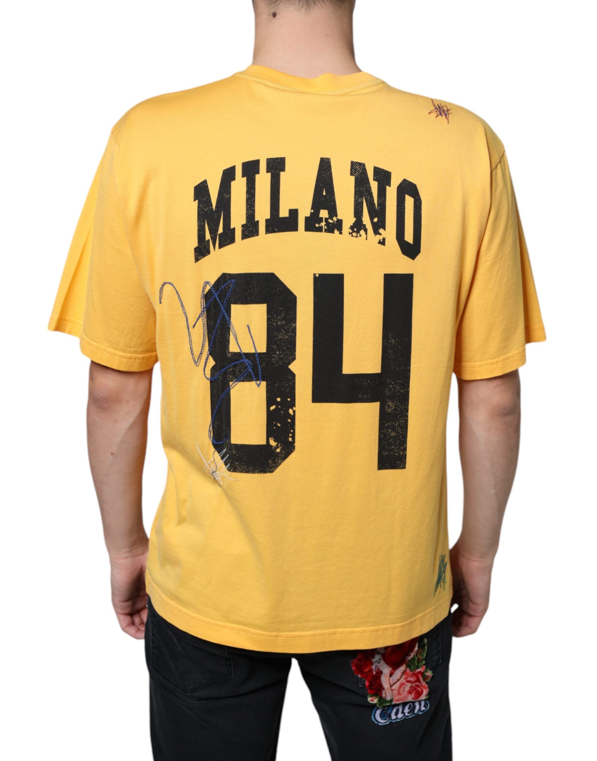 Dolce & Gabbana Yellow Secret Garden Floral Cotton T-Shirt with Round Neck-4