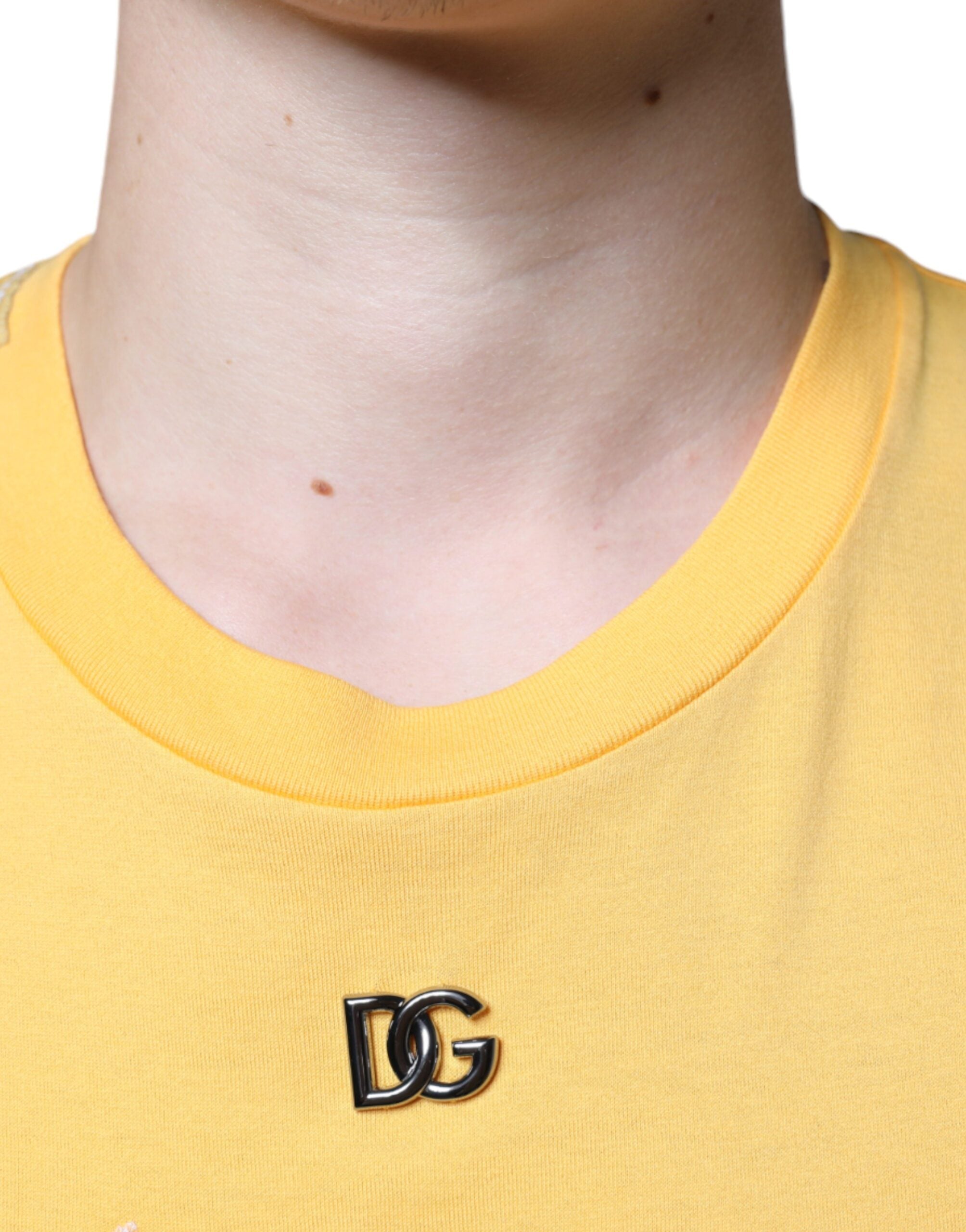 Dolce & Gabbana Yellow Secret Garden Floral Cotton T-Shirt with Round Neck-5
