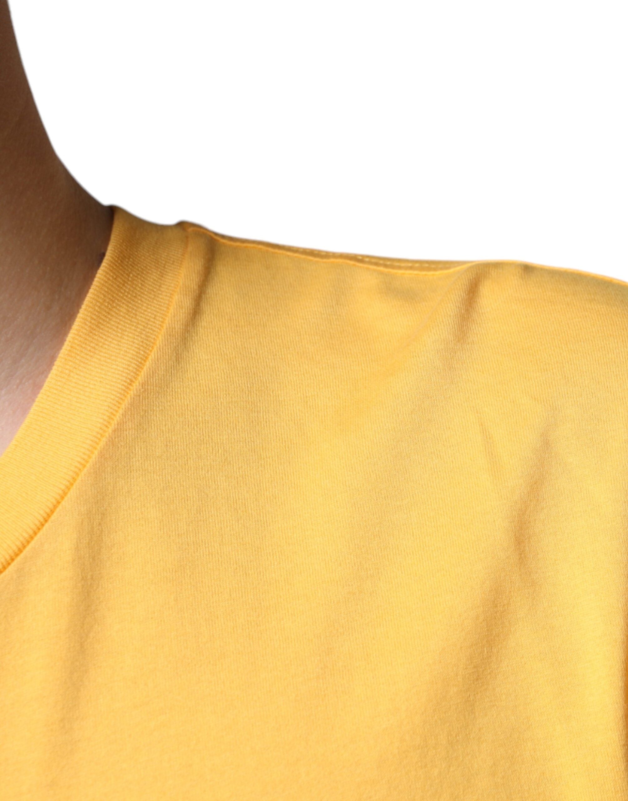 Dolce & Gabbana Yellow Secret Garden Floral Cotton T-Shirt with Round Neck-6