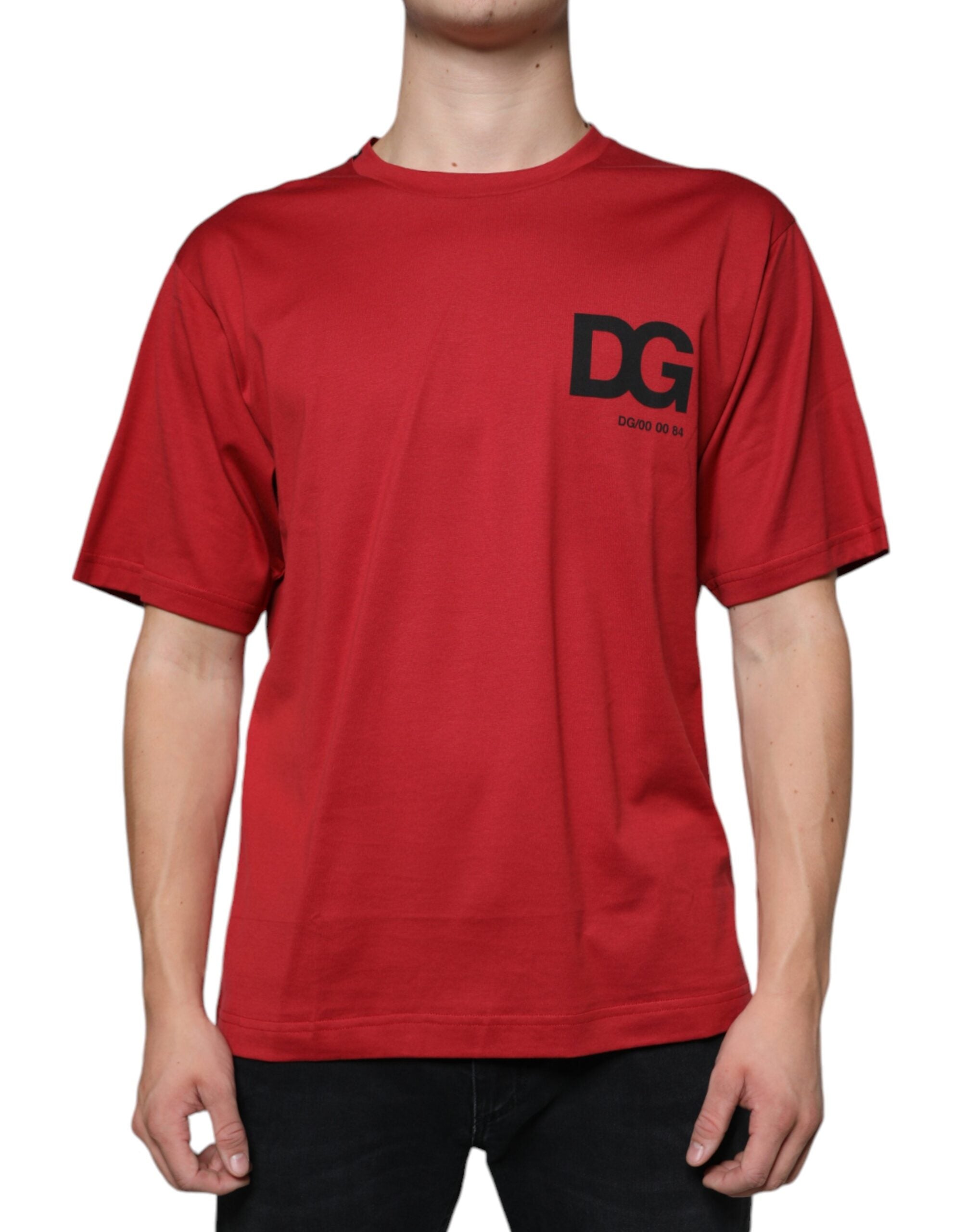 Dolce & Gabbana red T-shirt with round neck and DG logo print, made of cotton-1