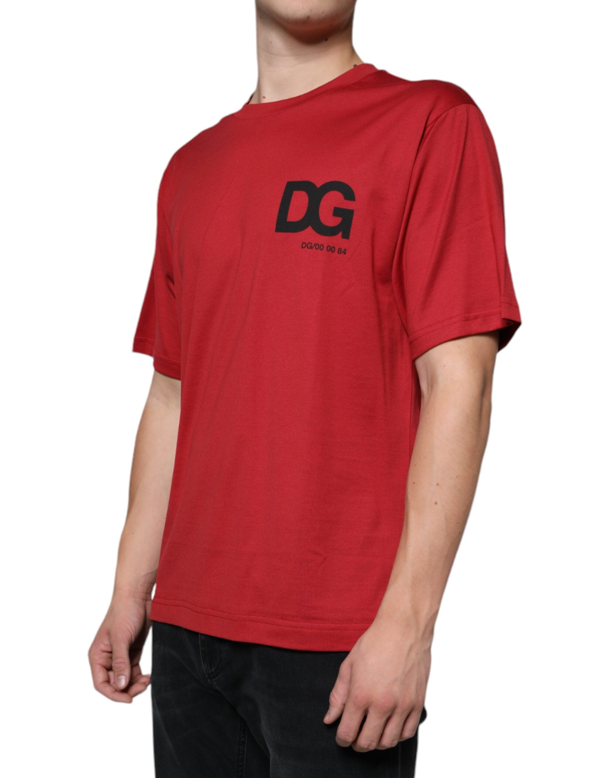 Dolce & Gabbana red T-shirt with round neck and DG logo print, made of cotton-3