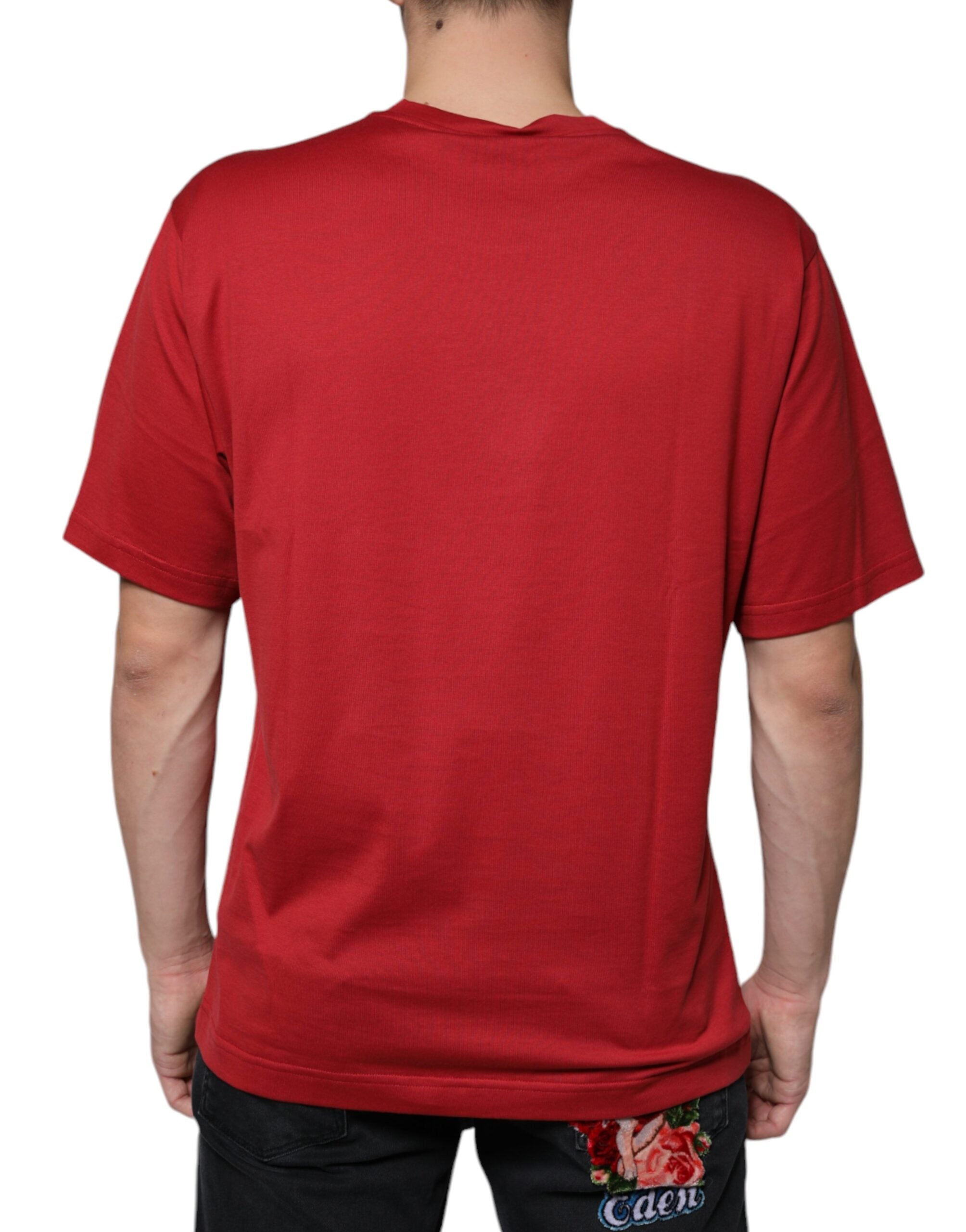 Dolce & Gabbana red T-shirt with round neck and DG logo print, made of cotton-4