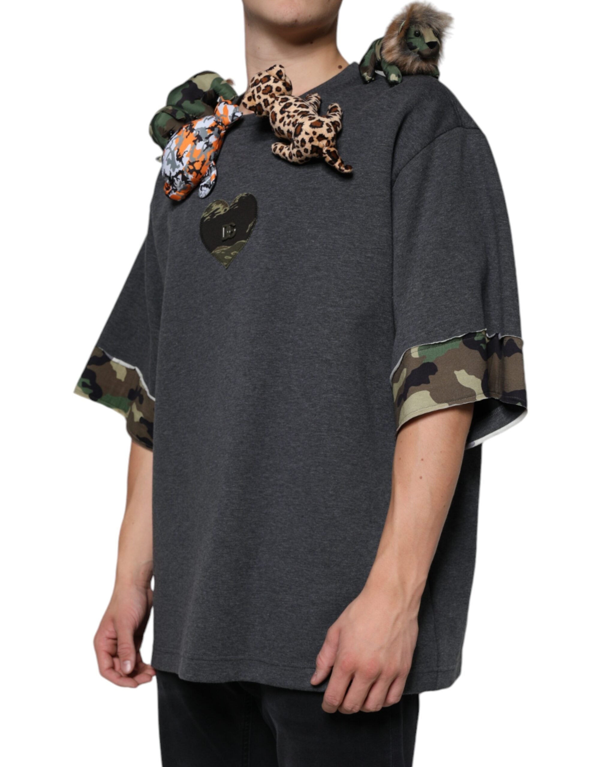 Dolce & Gabbana Grey Camouflage Animal Stuff Cotton T-Shirt-3