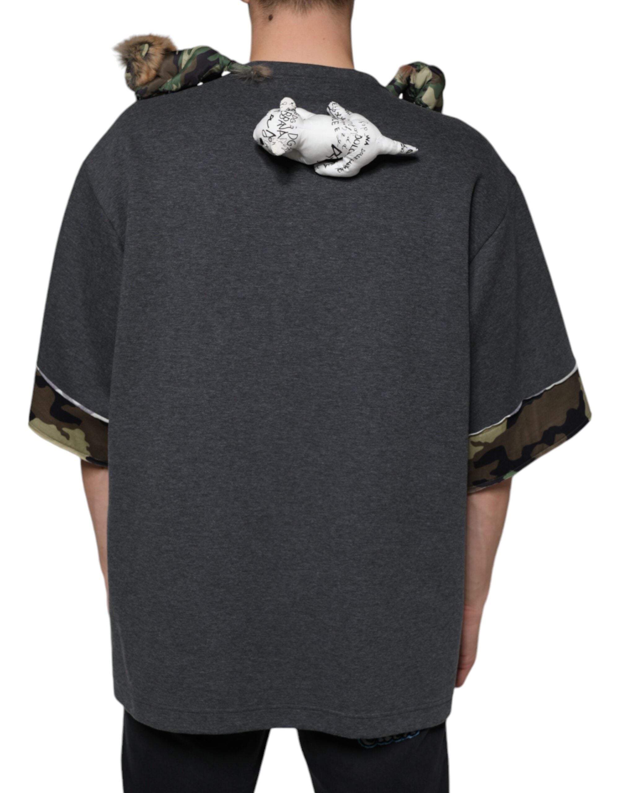 Dolce & Gabbana Grey Camouflage Animal Stuff Cotton T-Shirt-4