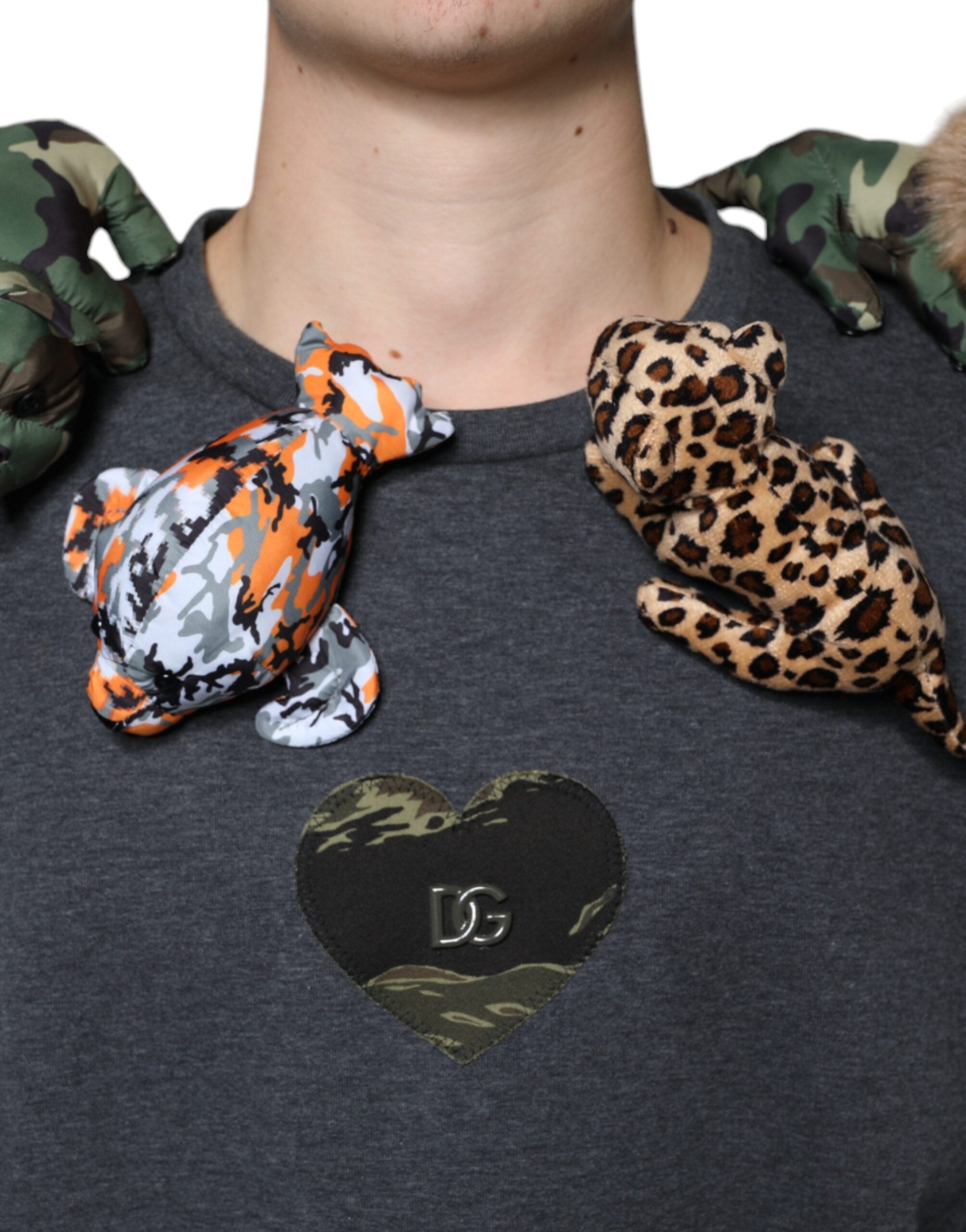 Dolce & Gabbana Grey Camouflage Animal Stuff Cotton T-Shirt-5