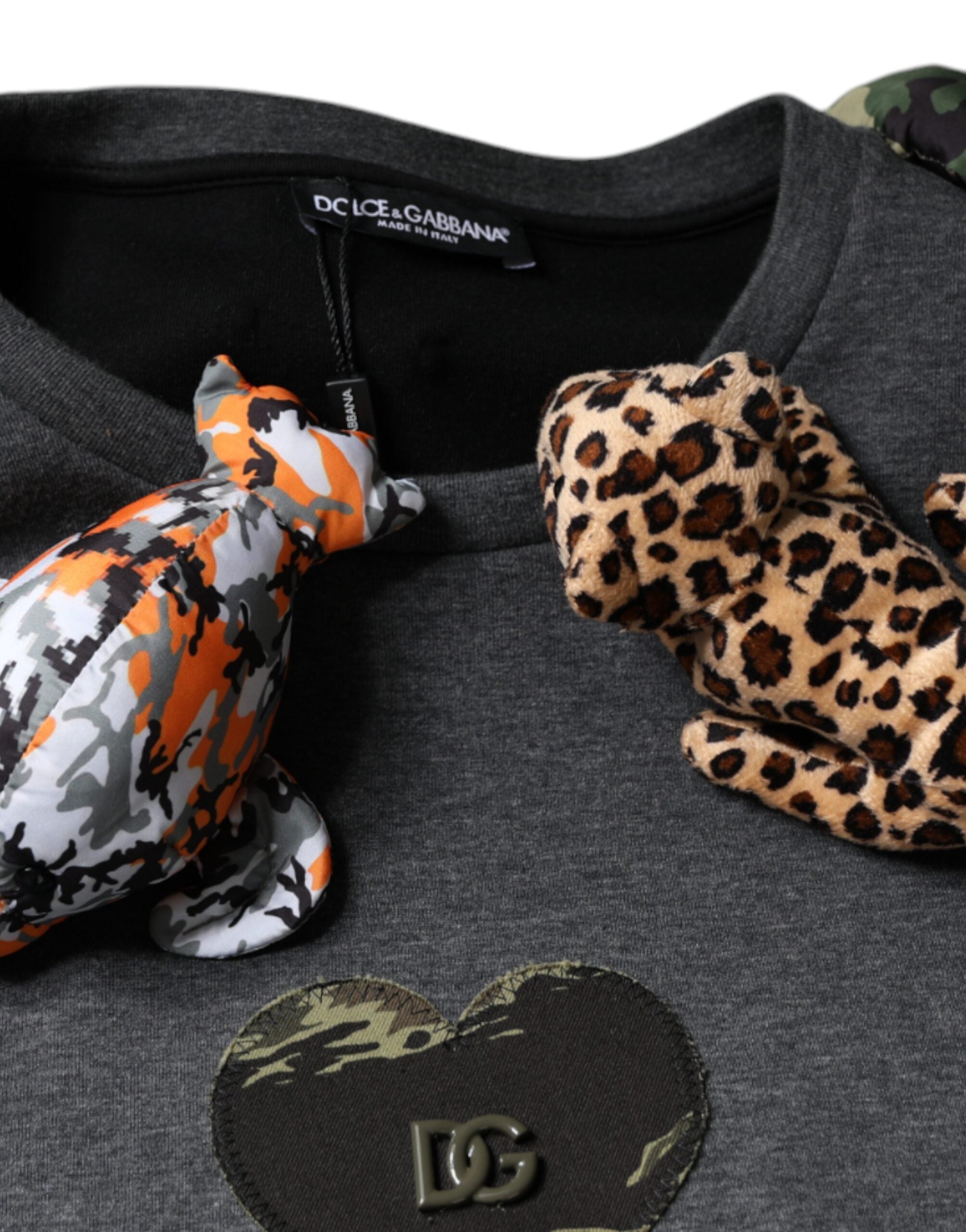 Dolce & Gabbana Grey Camouflage Animal Stuff Cotton T-Shirt-7
