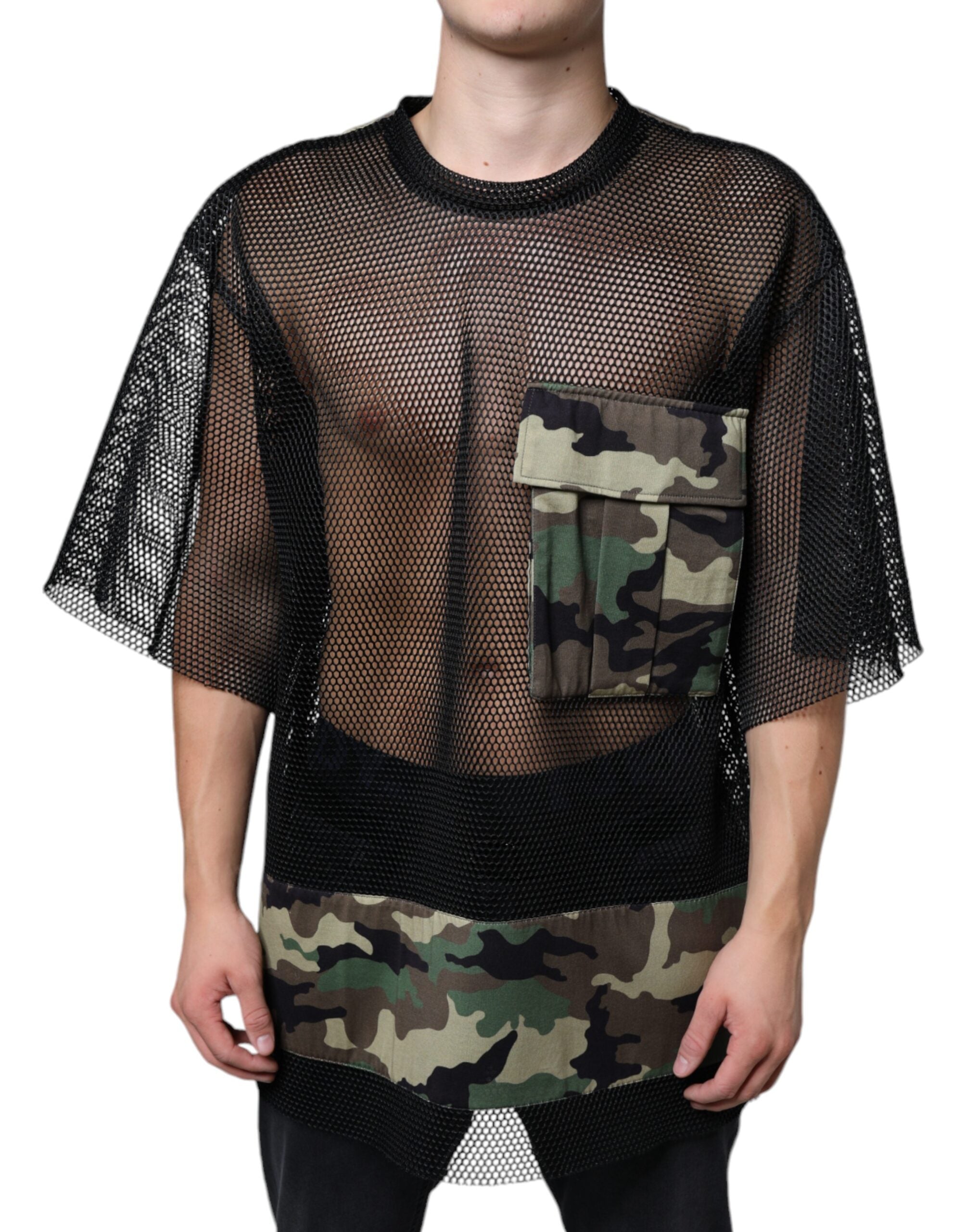 Dolce & Gabbana Black Mesh Camouflage Short-Sleeved T-Shirt-2