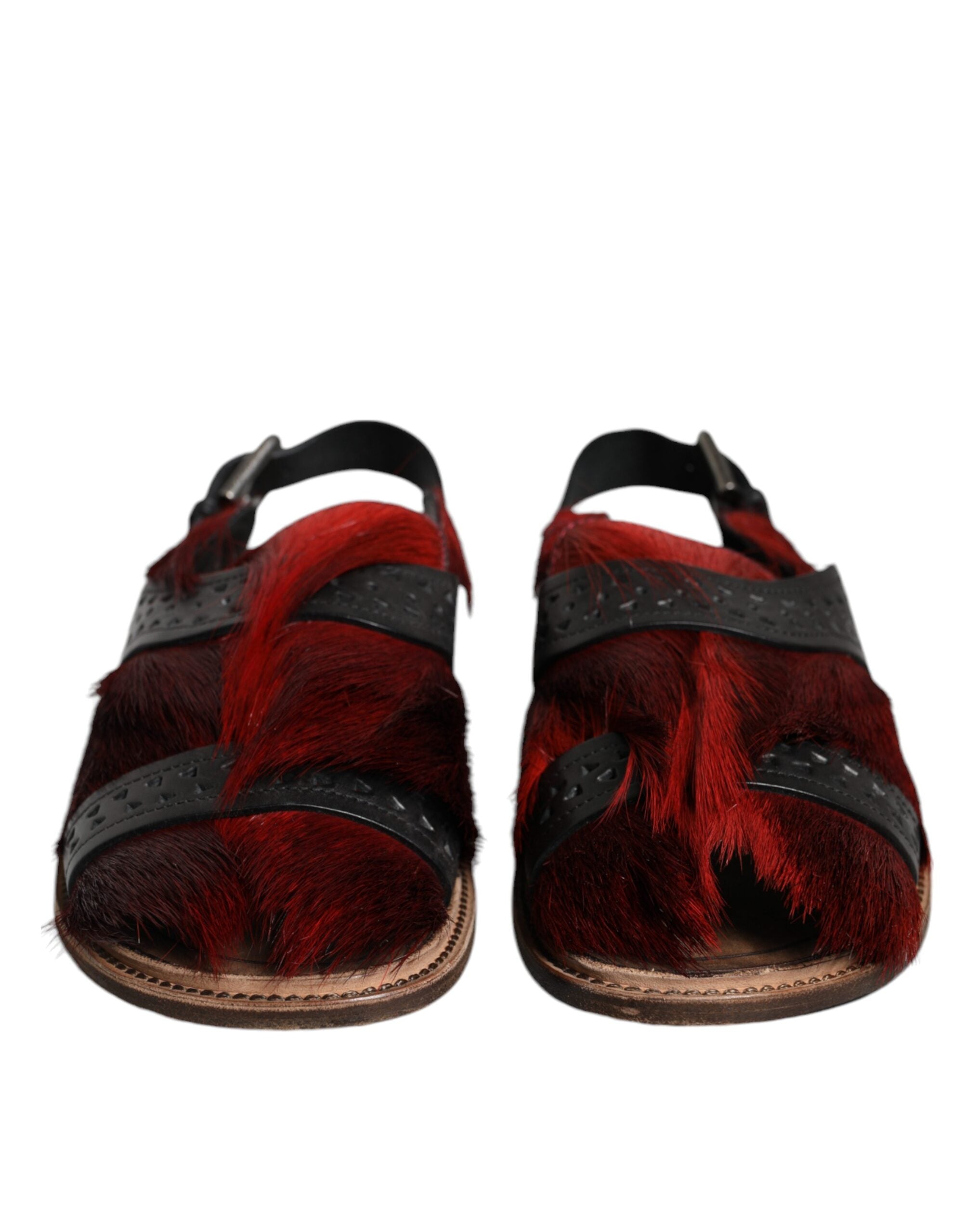 Dolce & Gabbana Schwarz Rot Gazelle Haar Leder Sandalen Schuhe-2