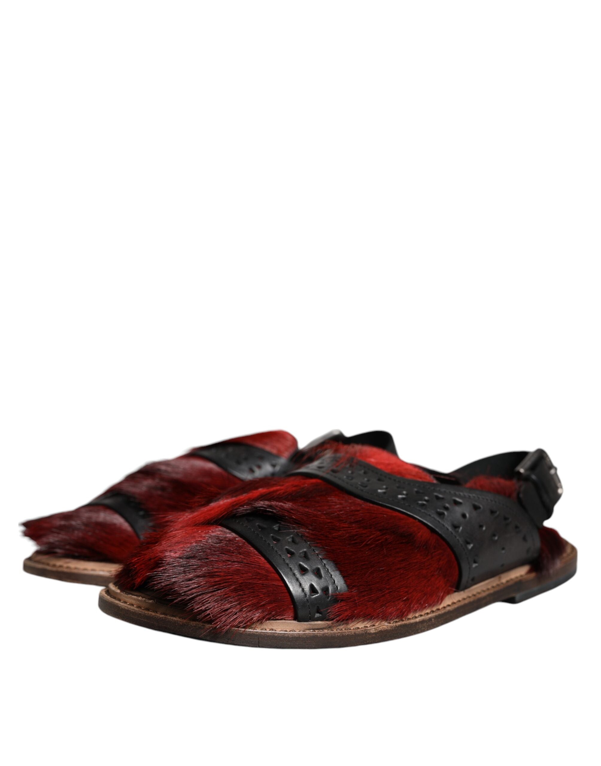 Dolce & Gabbana Schwarz Rot Gazelle Haar Leder Sandalen Schuhe-3