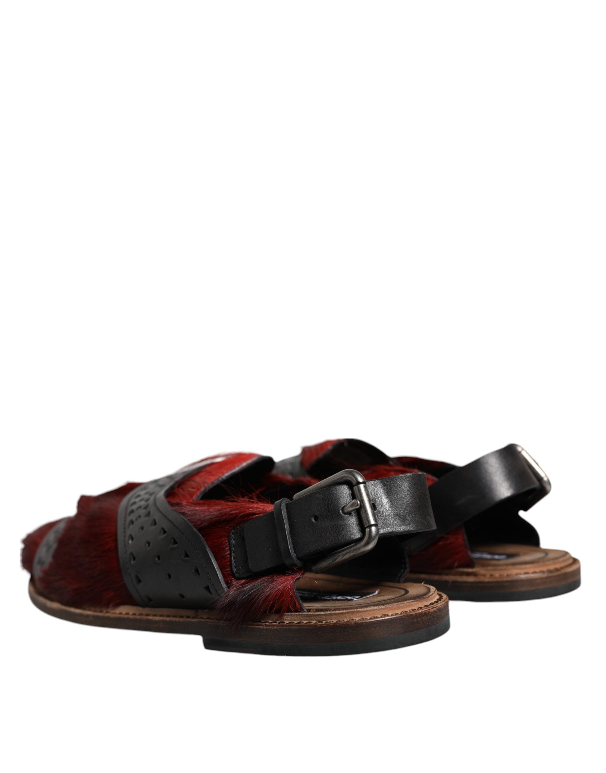 Dolce & Gabbana Schwarz Rot Gazelle Haar Leder Sandalen Schuhe-4