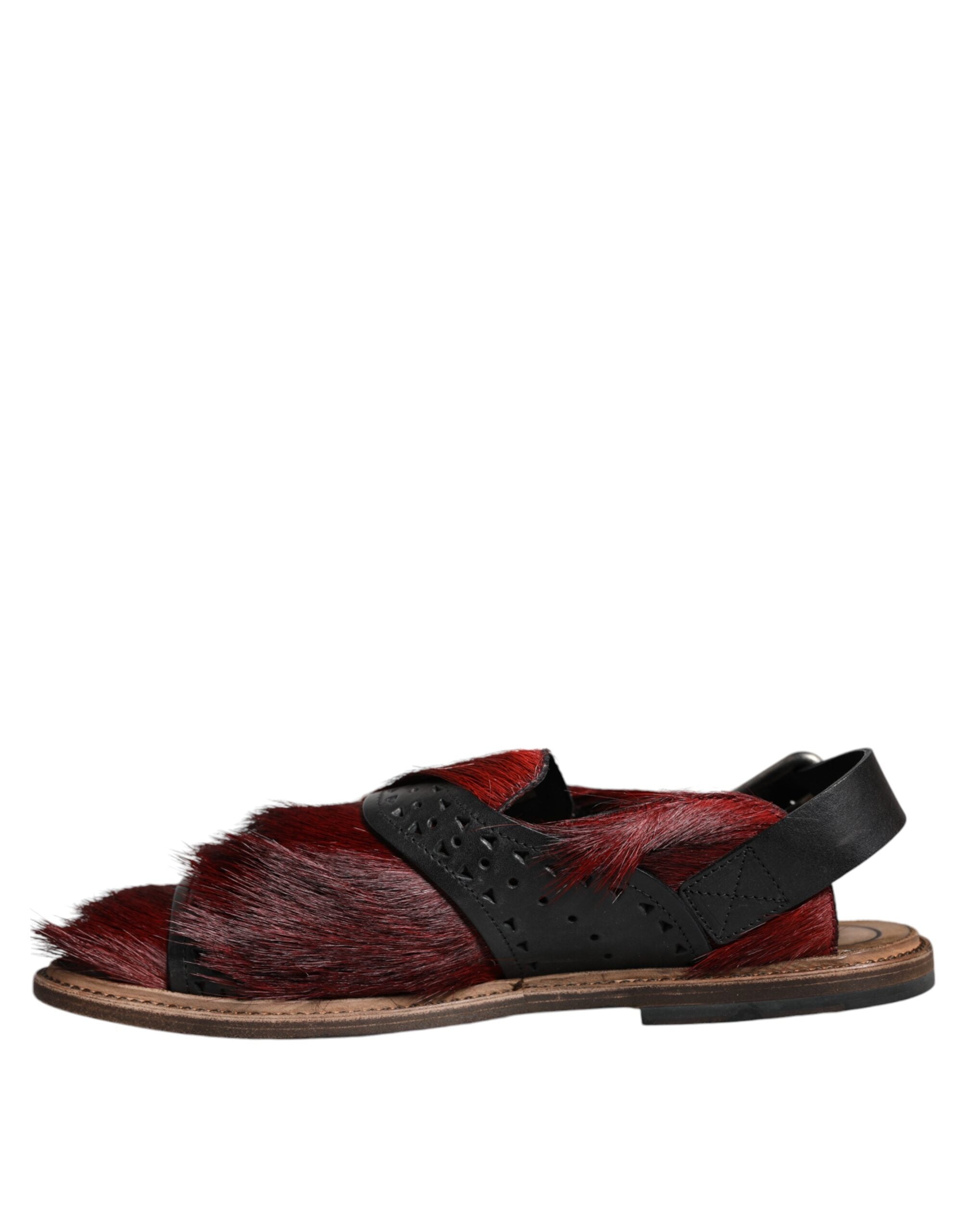 Dolce & Gabbana Schwarz Rot Gazelle Haar Leder Sandalen Schuhe-5