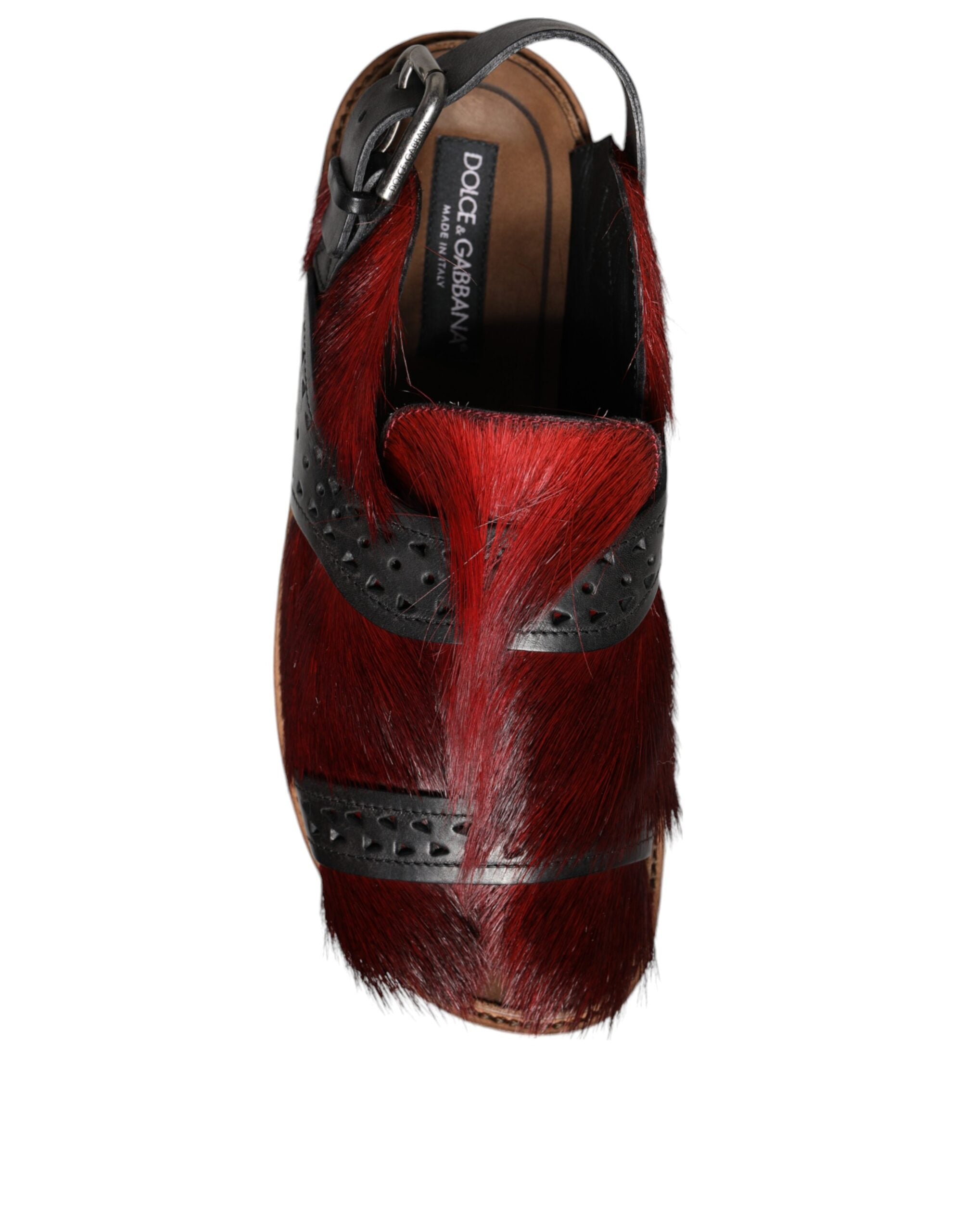 Dolce & Gabbana Schwarz Rot Gazelle Haar Leder Sandalen Schuhe-6