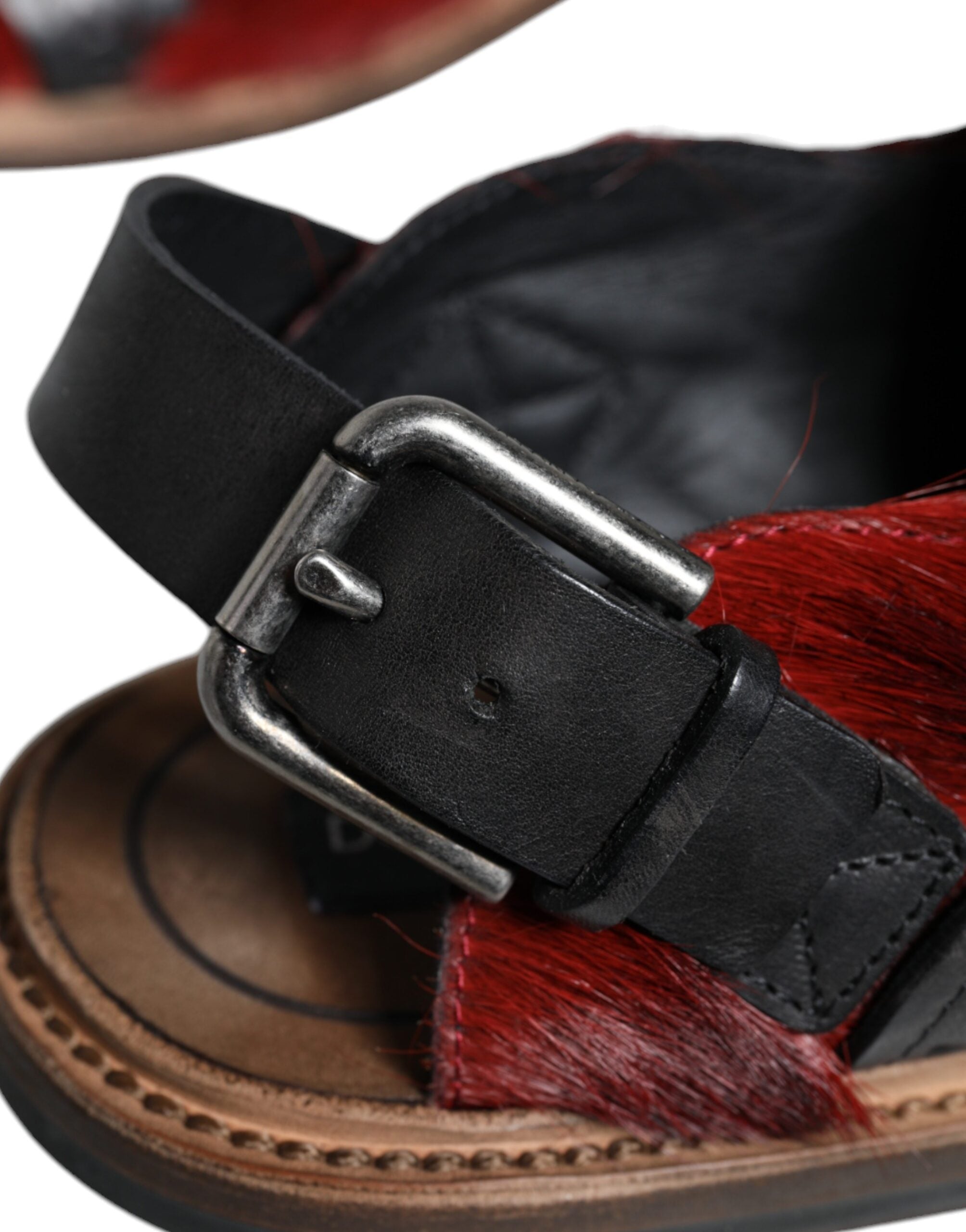 Dolce & Gabbana Schwarz Rot Gazelle Haar Leder Sandalen Schuhe-7