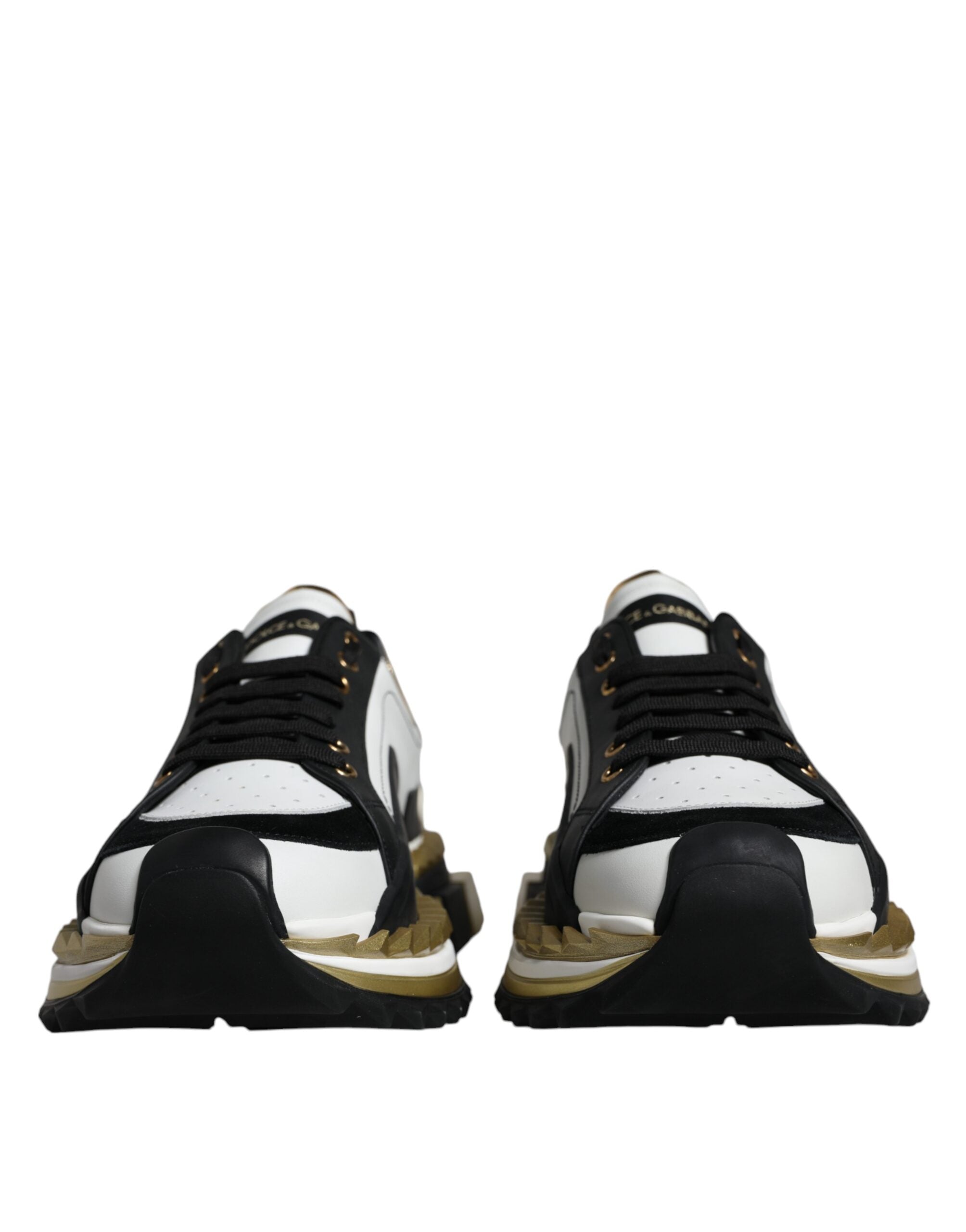Dolce & Gabbana White Gold Black Leather SUPER KING Sneakers Shoes-2