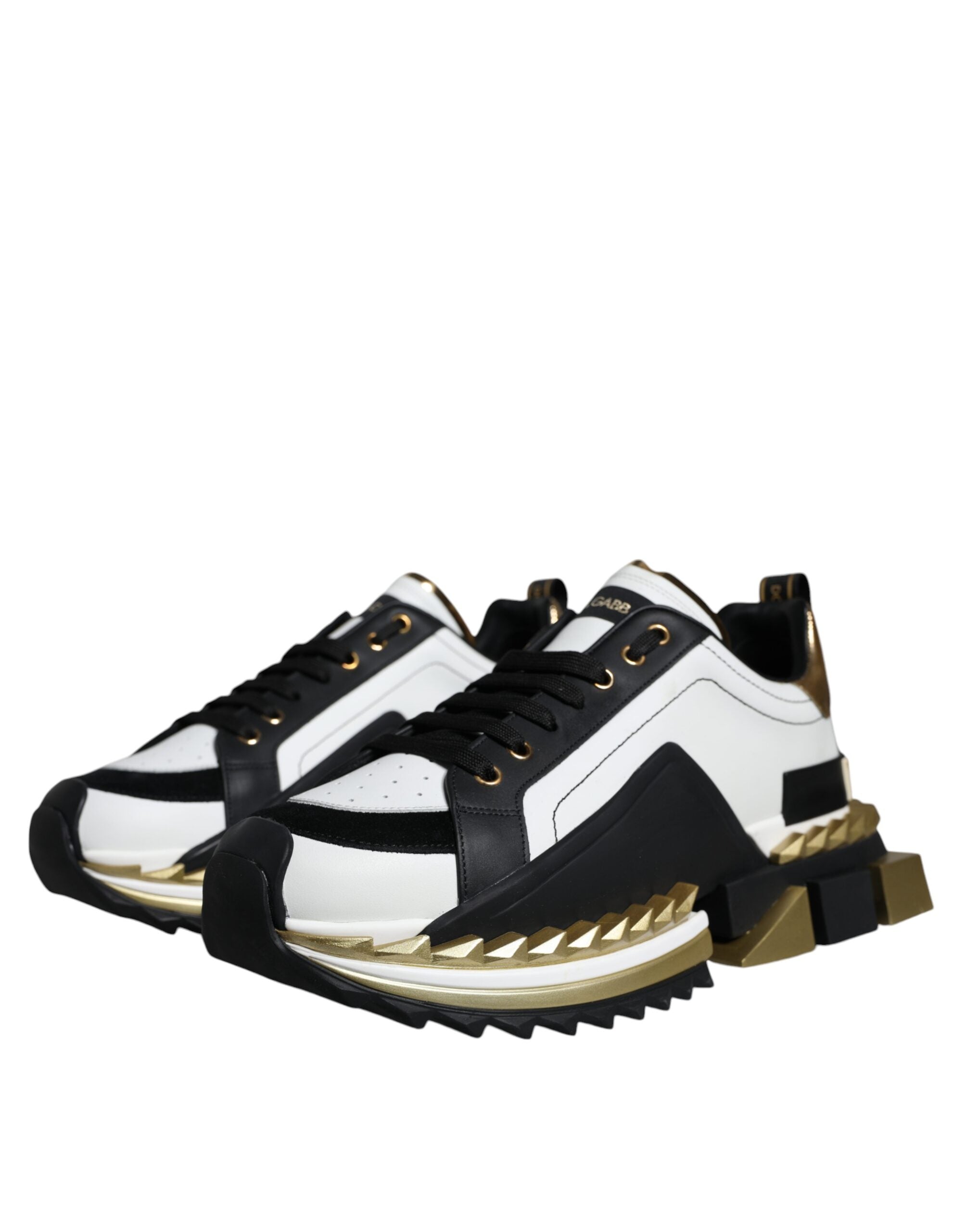 Dolce & Gabbana White Gold Black Leather SUPER KING Sneakers Shoes-3