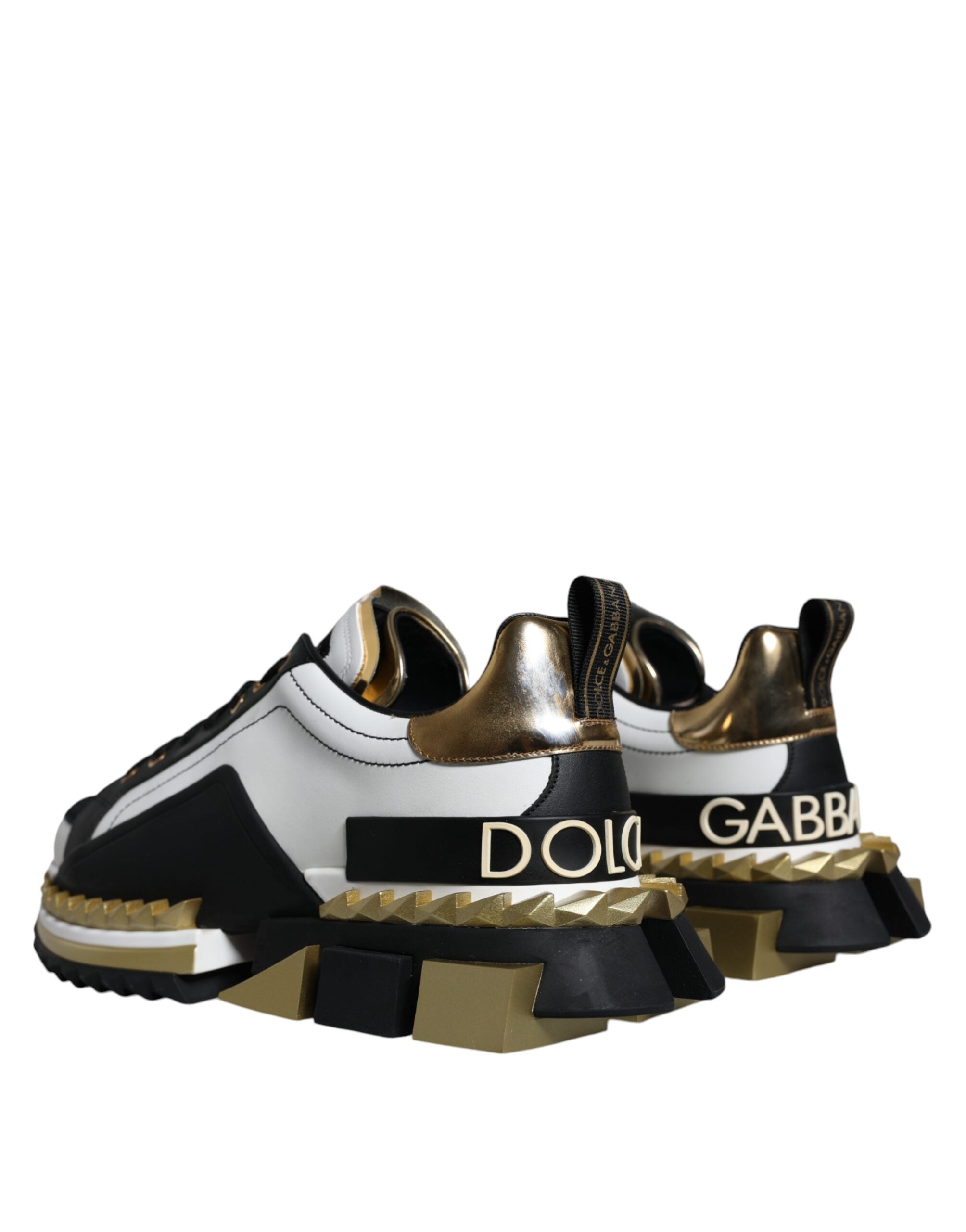 Dolce & Gabbana White Gold Black Leather SUPER KING Sneakers Shoes-4