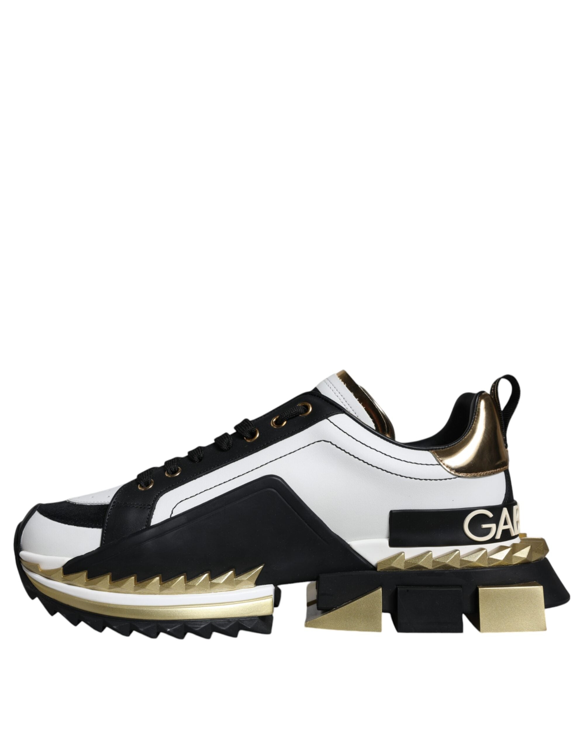 Dolce & Gabbana White Gold Black Leather SUPER KING Sneakers Shoes-5