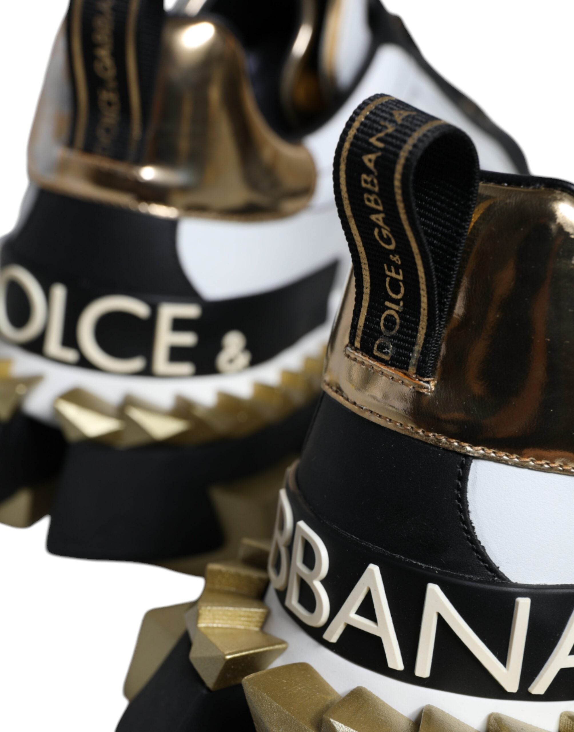 Dolce & Gabbana White Gold Black Leather SUPER KING Sneakers Shoes-6