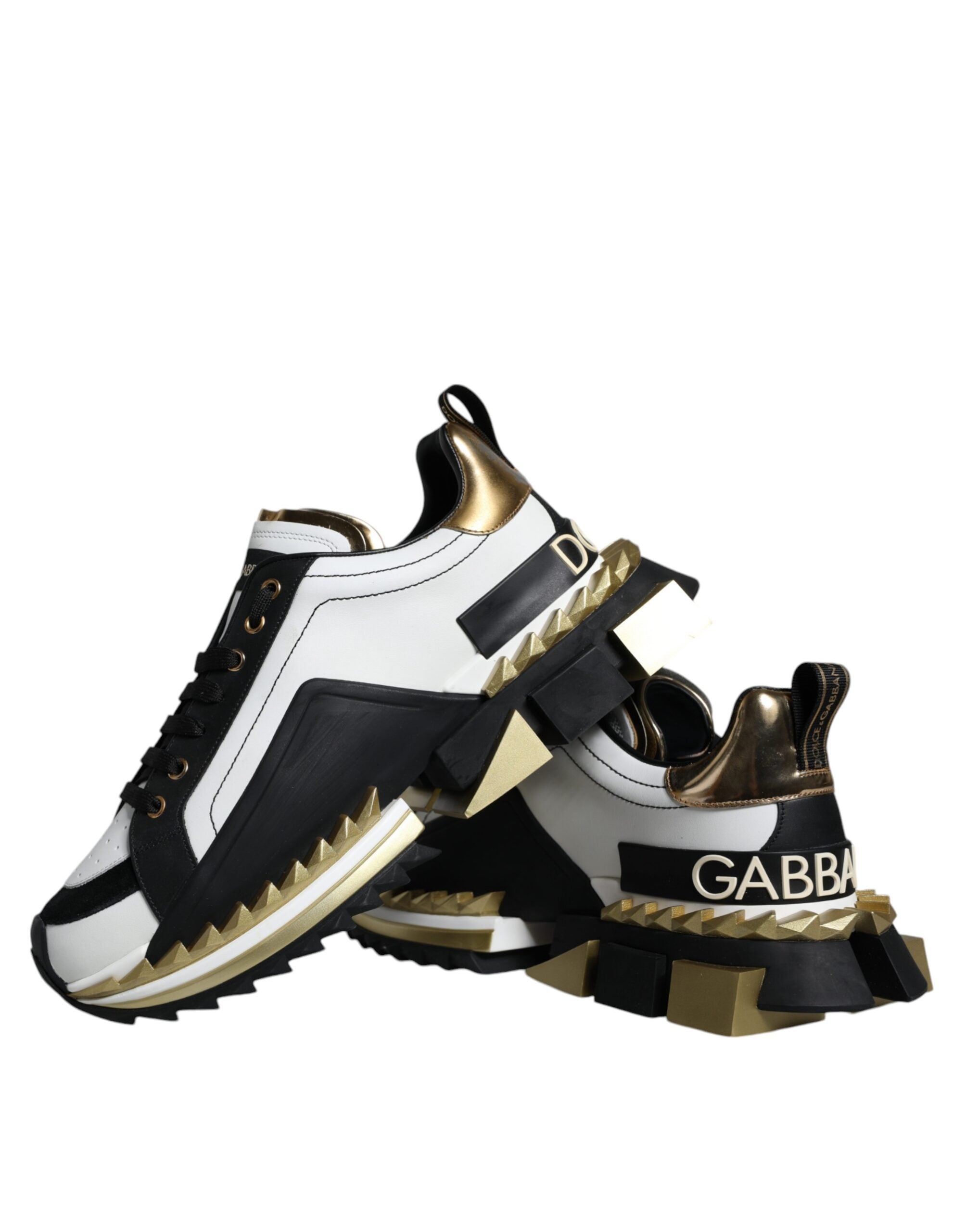 Dolce & Gabbana White Gold Black Leather SUPER KING Sneakers Shoes-7