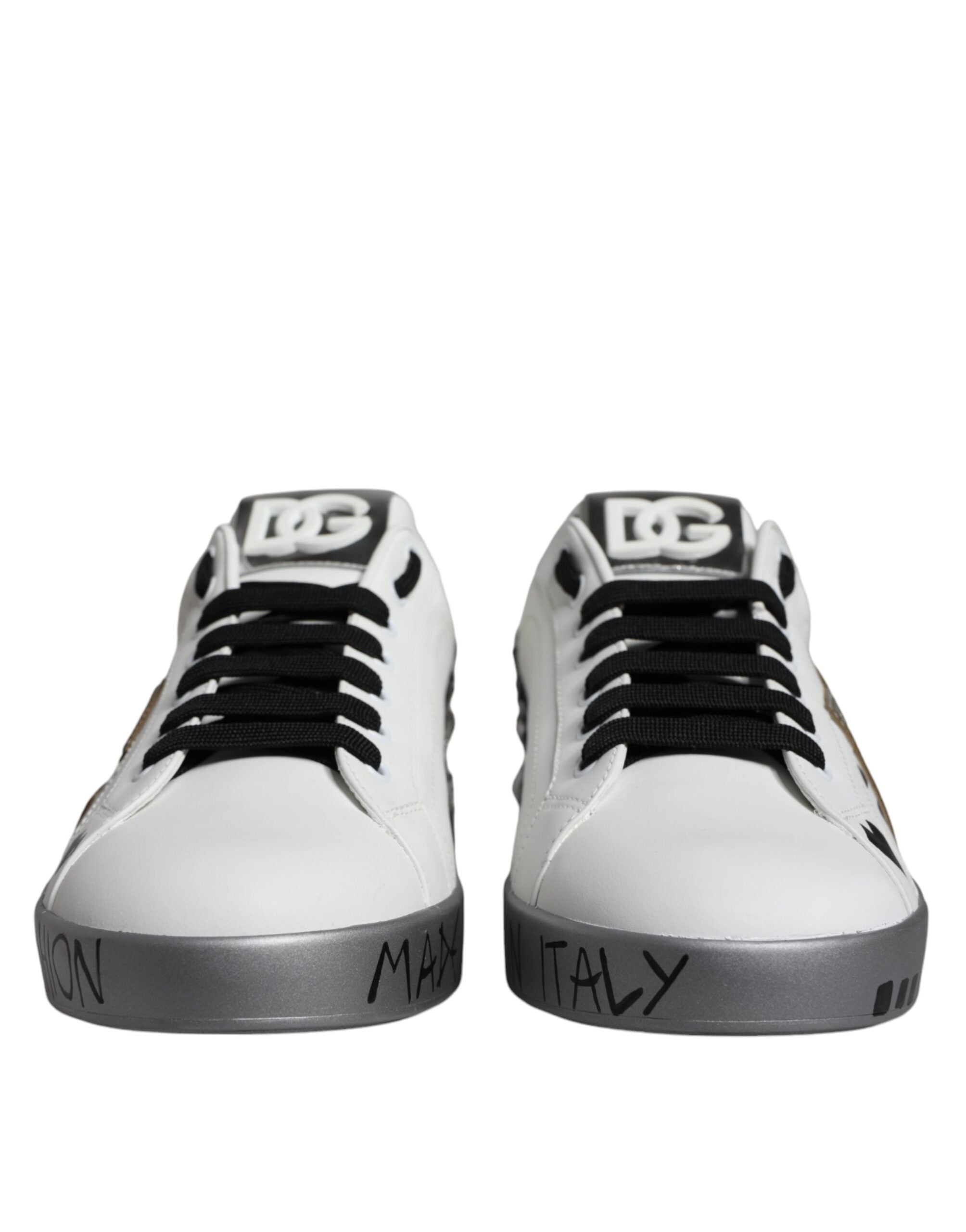 Dolce & Gabbana Weiß Silber Kristall Logo Portofino Turnschuhe Schuhe-1