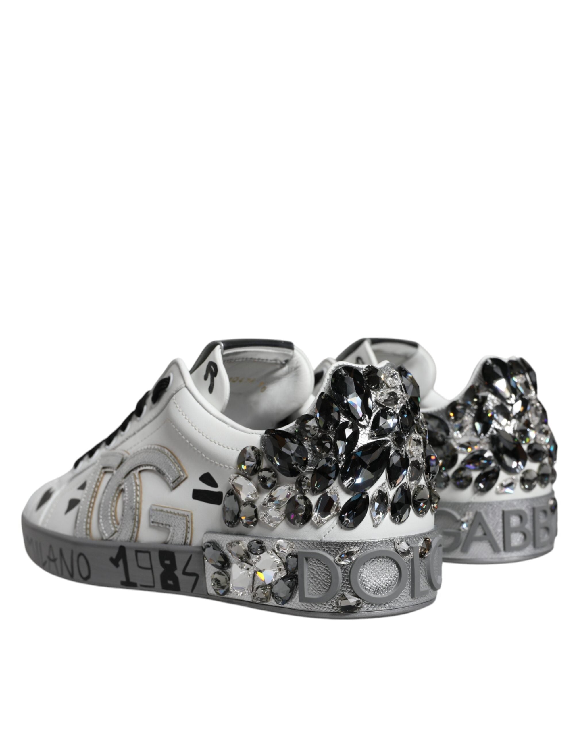 Dolce & Gabbana Weiß Silber Kristall Logo Portofino Turnschuhe Schuhe-3