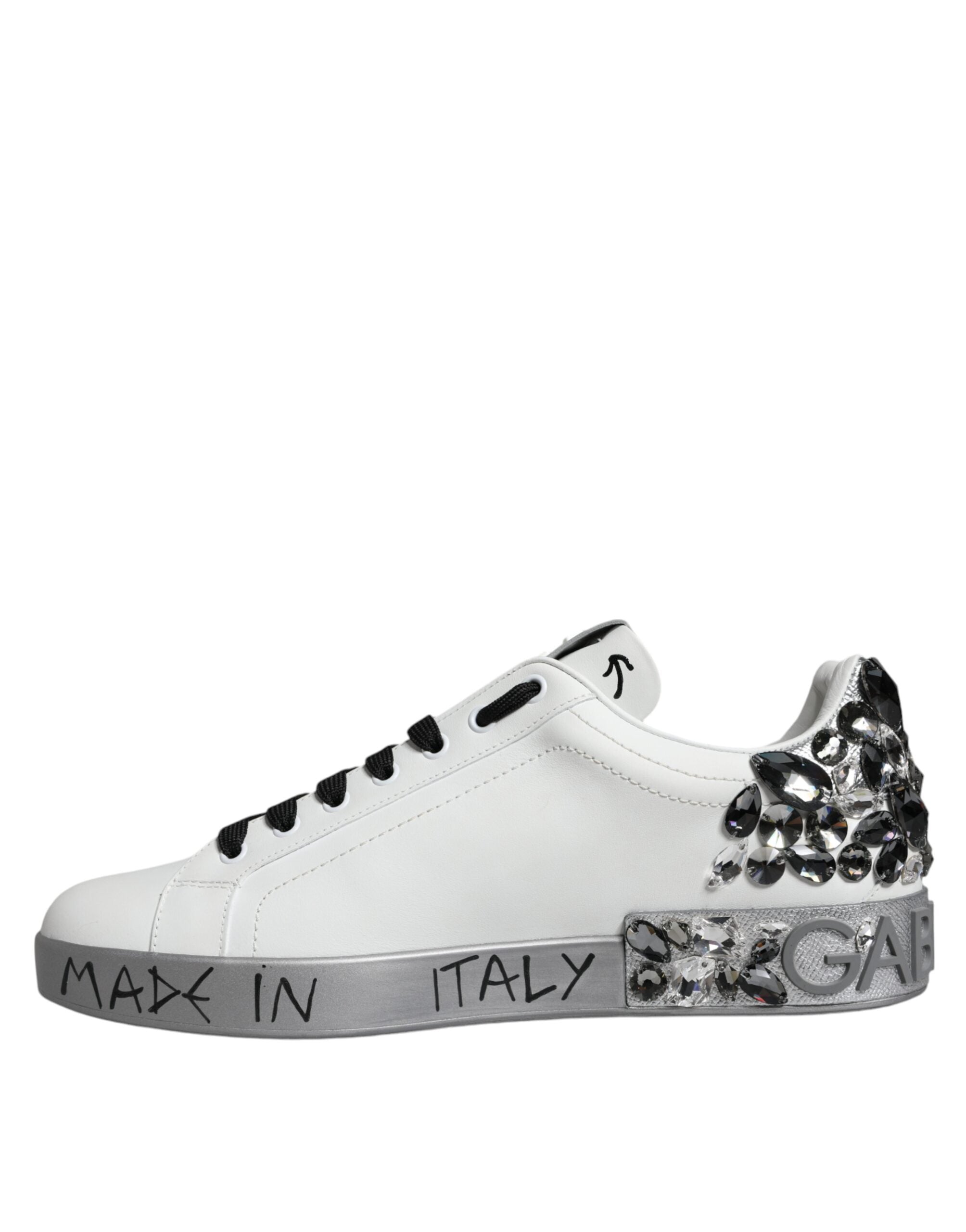 Dolce & Gabbana Weiß Silber Kristall Logo Portofino Turnschuhe Schuhe-4