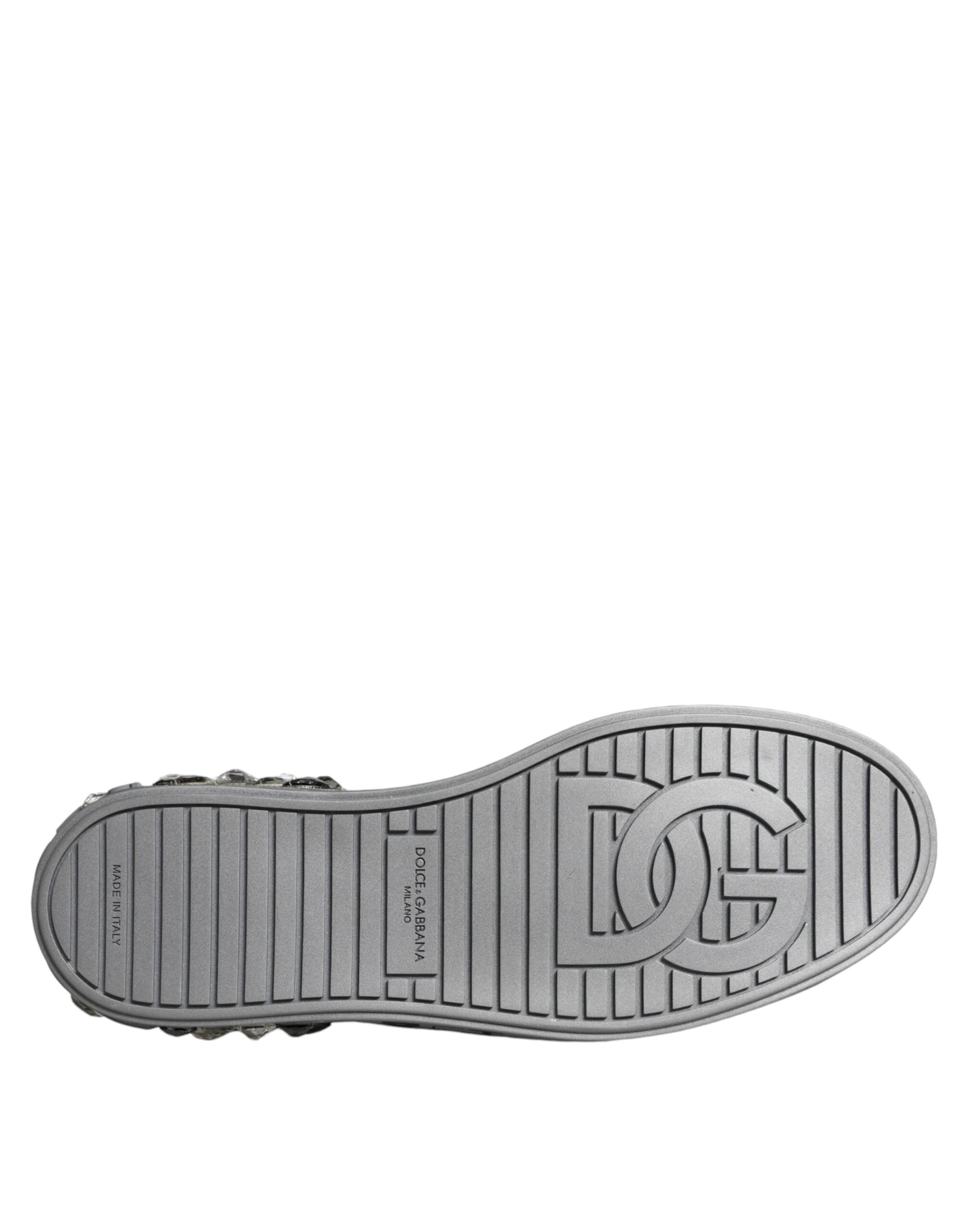 Dolce & Gabbana Weiß Silber Kristall Logo Portofino Turnschuhe Schuhe-7
