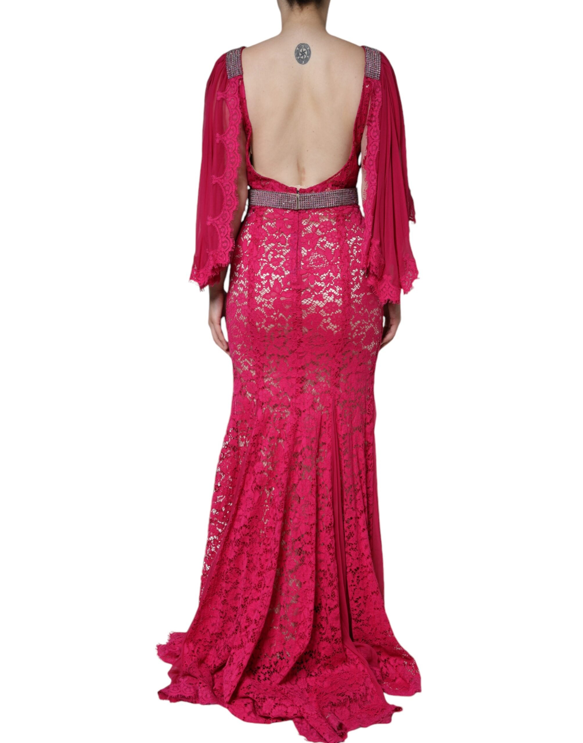 Dolce & Gabbana Pink Lace Crystal Sheath Dress Long Dress-4