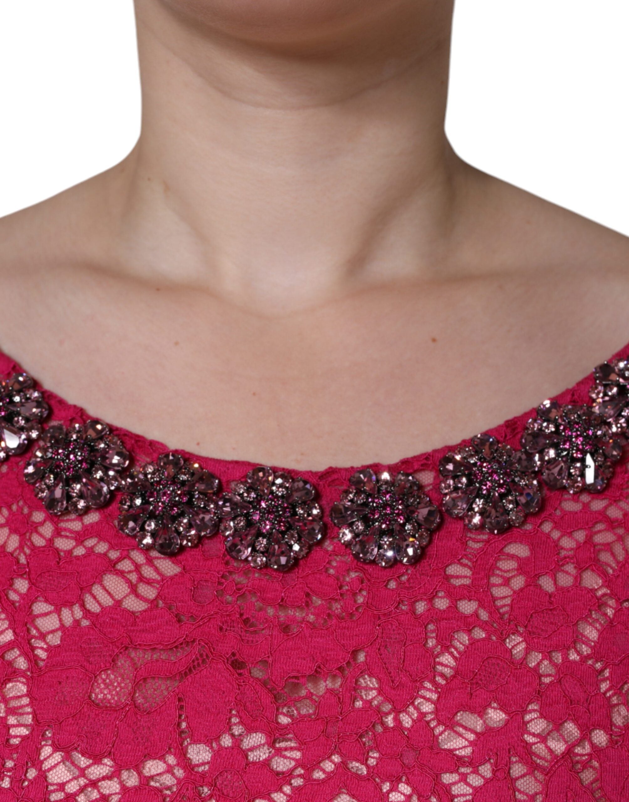 Dolce & Gabbana Pink Lace Crystal Sheath Dress Long Dress-5