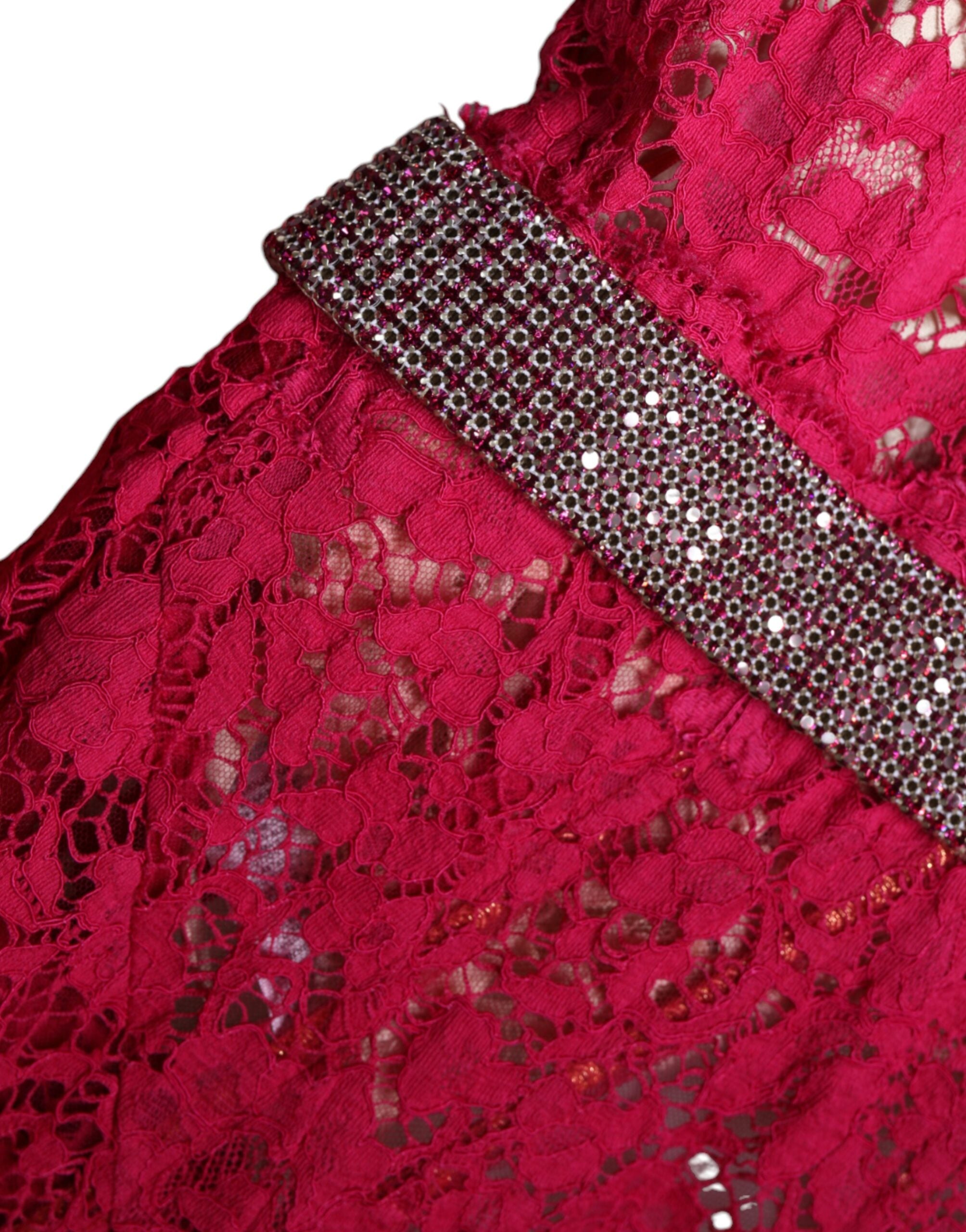 Dolce & Gabbana Pink Lace Crystal Sheath Dress Long Dress-6