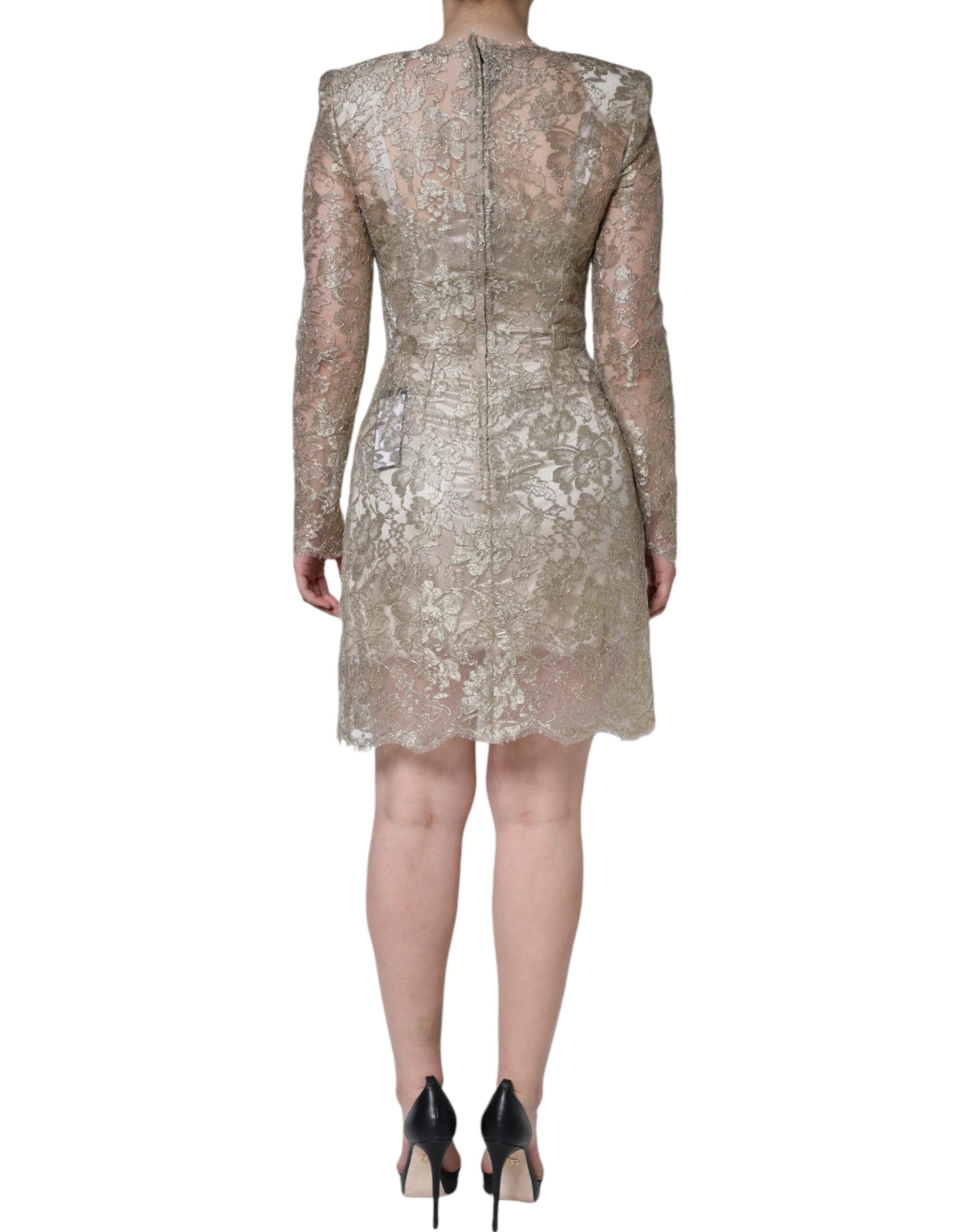 Dolce & Gabbana gold-colored mini dress with floral lace in an A-line and sheath style-4