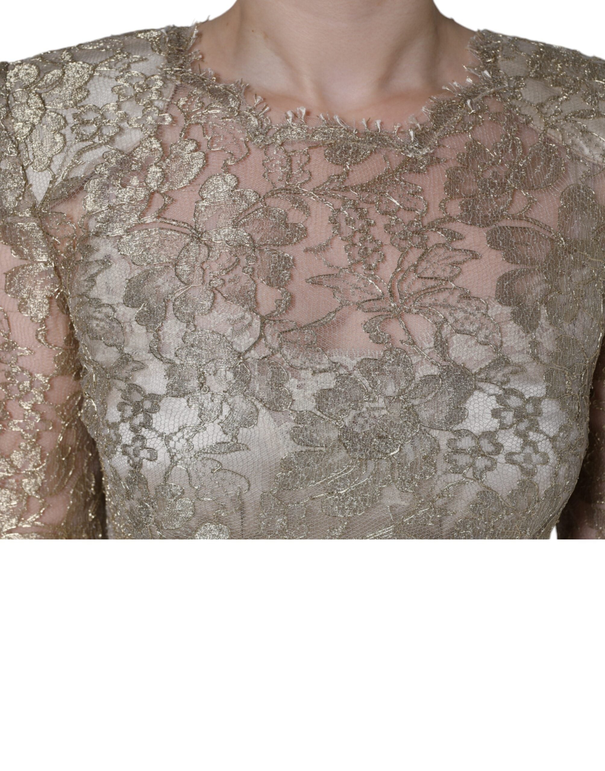 Dolce & Gabbana gold-colored mini dress with floral lace in an A-line and sheath style-5