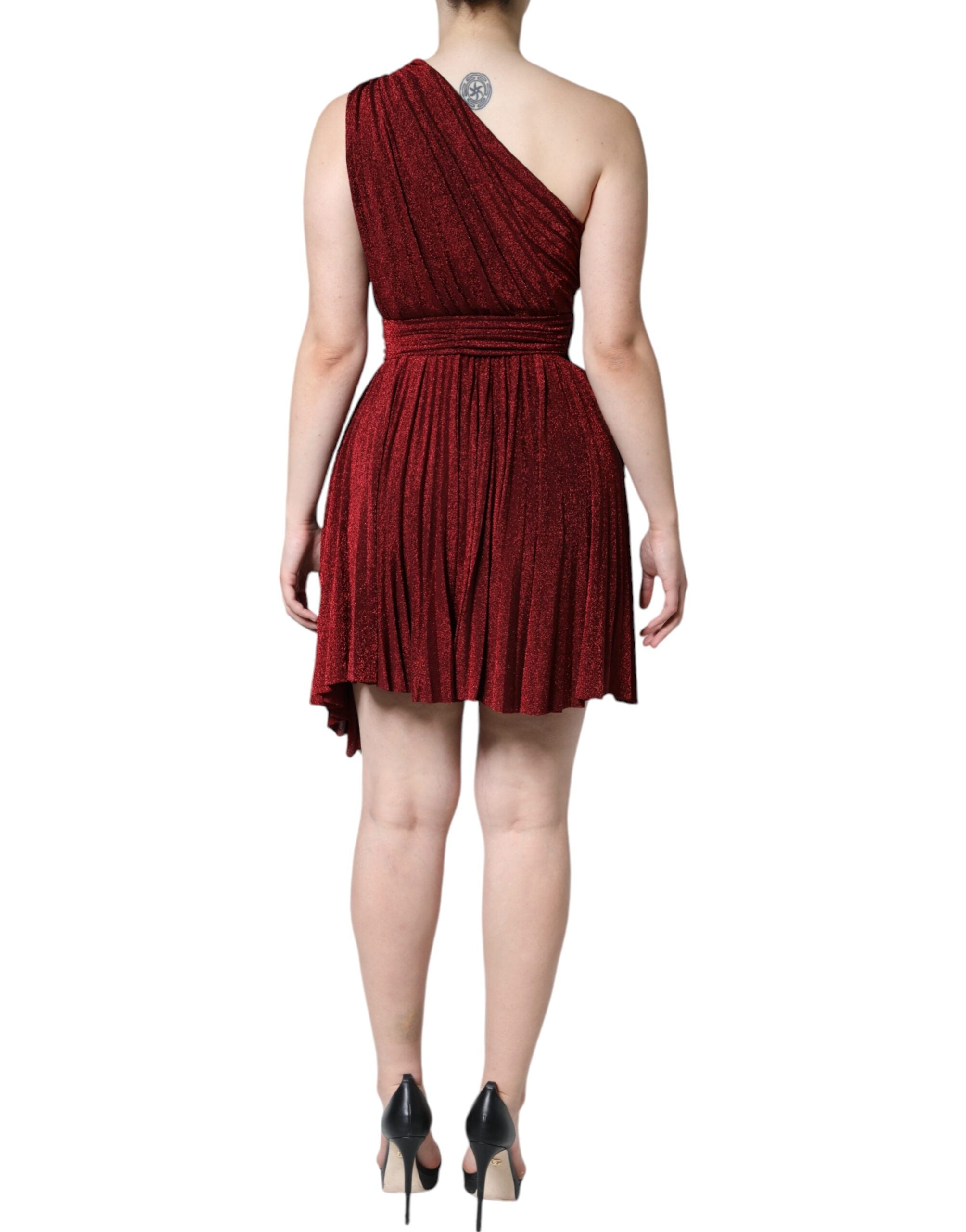Dolce & Gabbana red one-shoulder pleated A-line mini dress-4