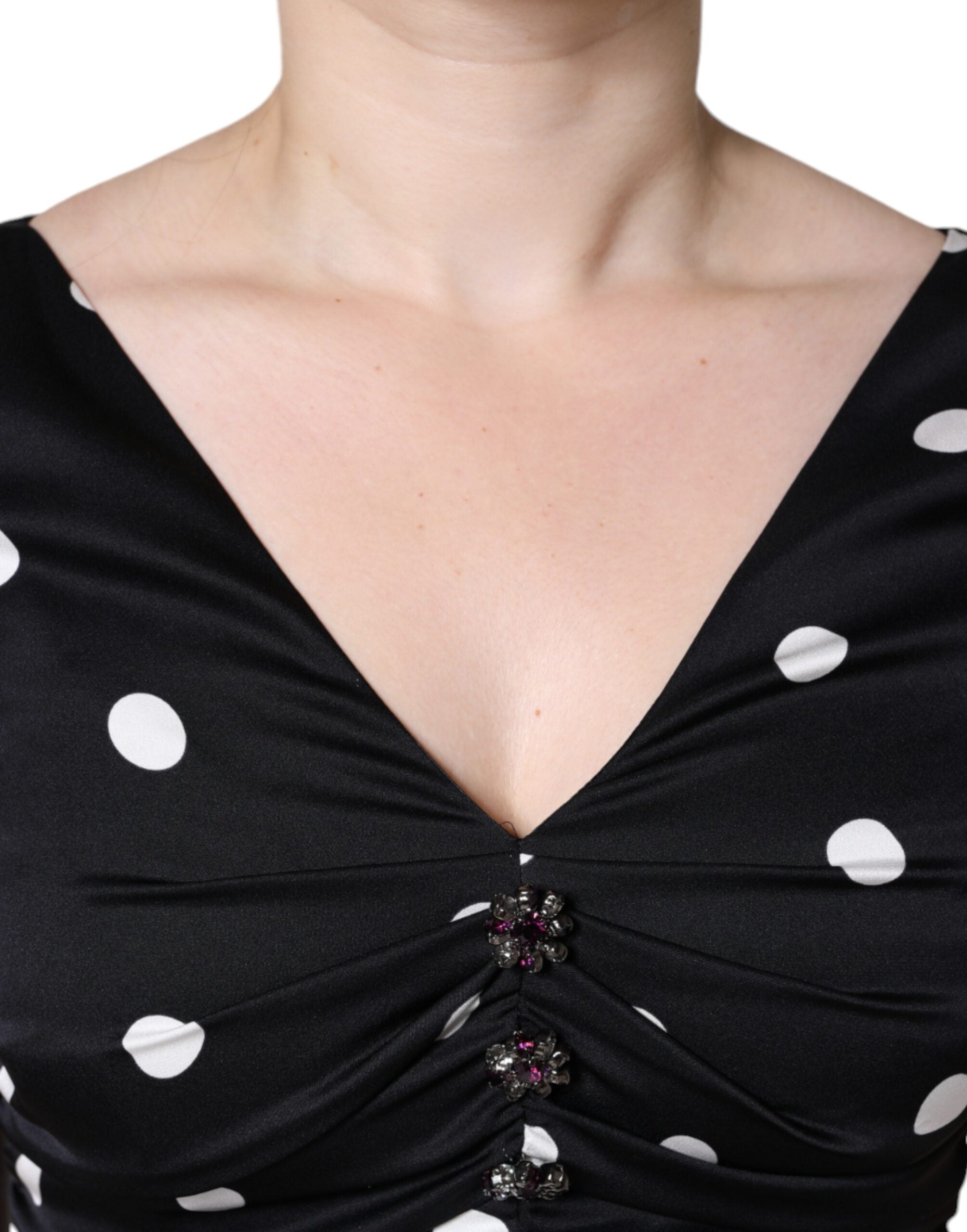 Dolce & Gabbana black polka dot silk midi dress with V-neck and tassels-5