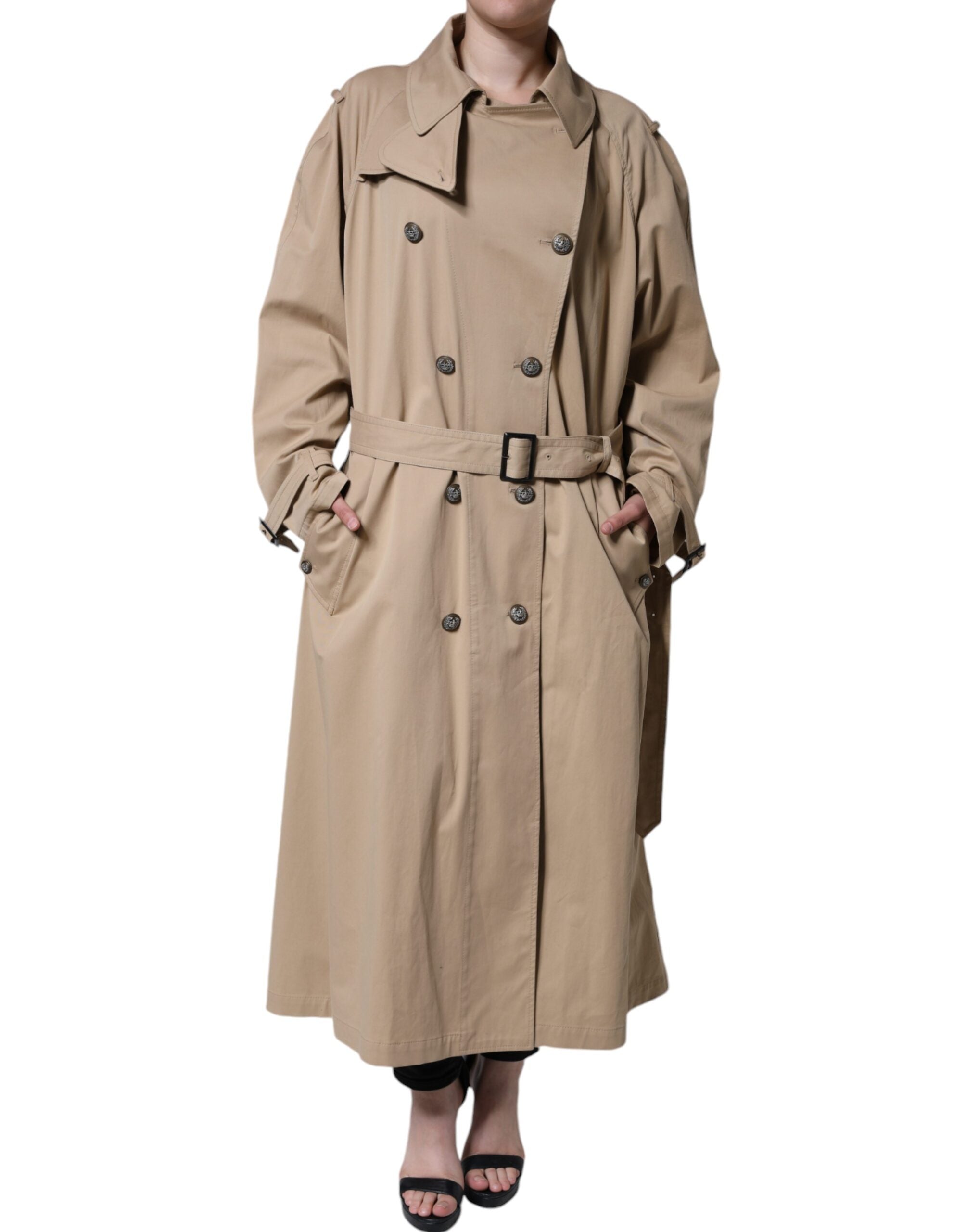 Dolce & Gabbana Khaki Double-Breasted Trench Coat Jacket