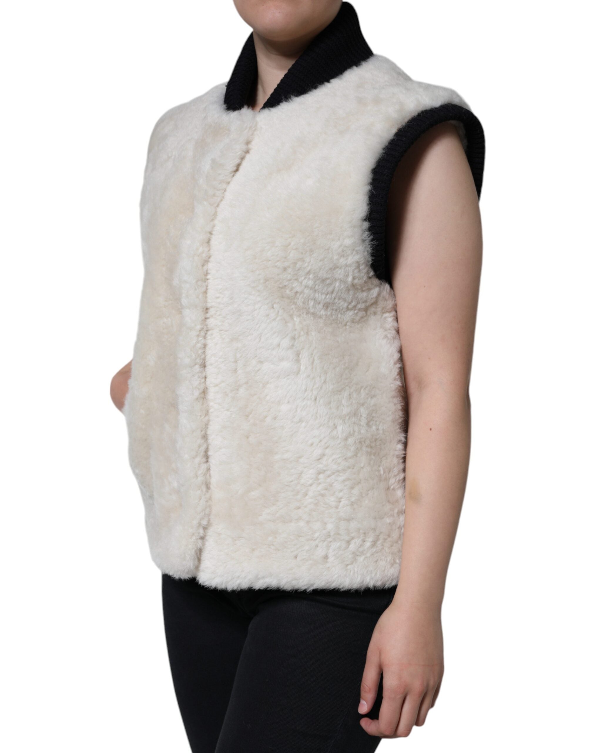 Burberry White WARRENFORD Shearling Leather Vest Coat Jacket-3