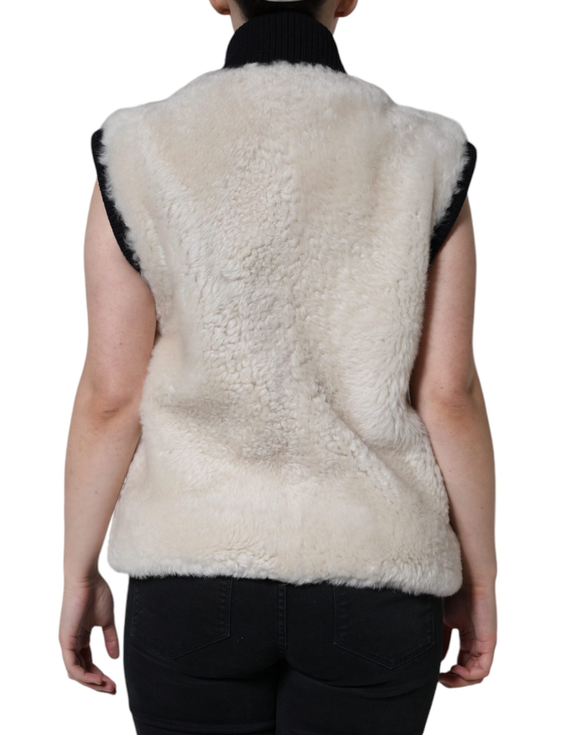 Burberry White WARRENFORD Shearling Leather Vest Coat Jacket-4