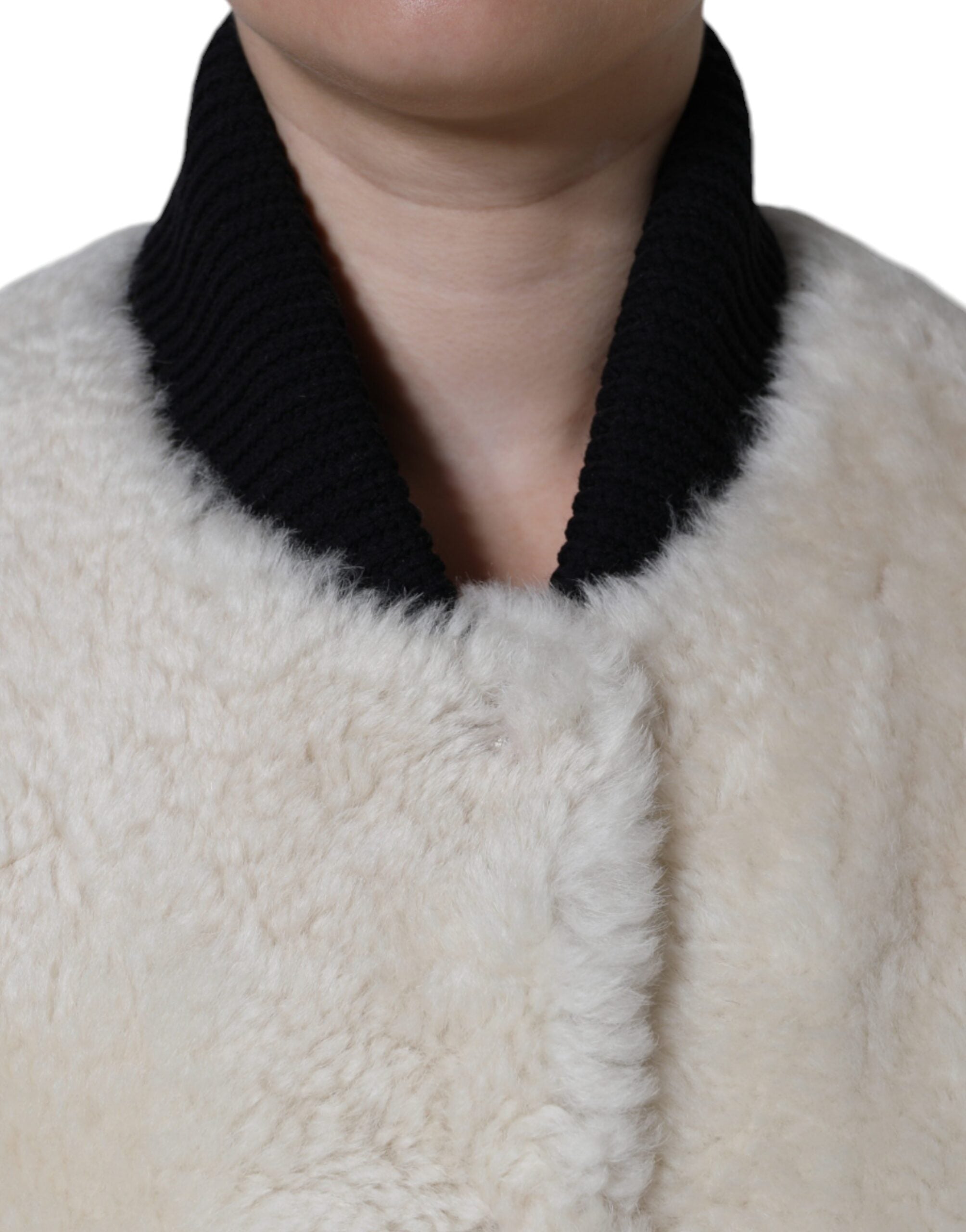 Burberry White WARRENFORD Shearling Leather Vest Coat Jacket-5