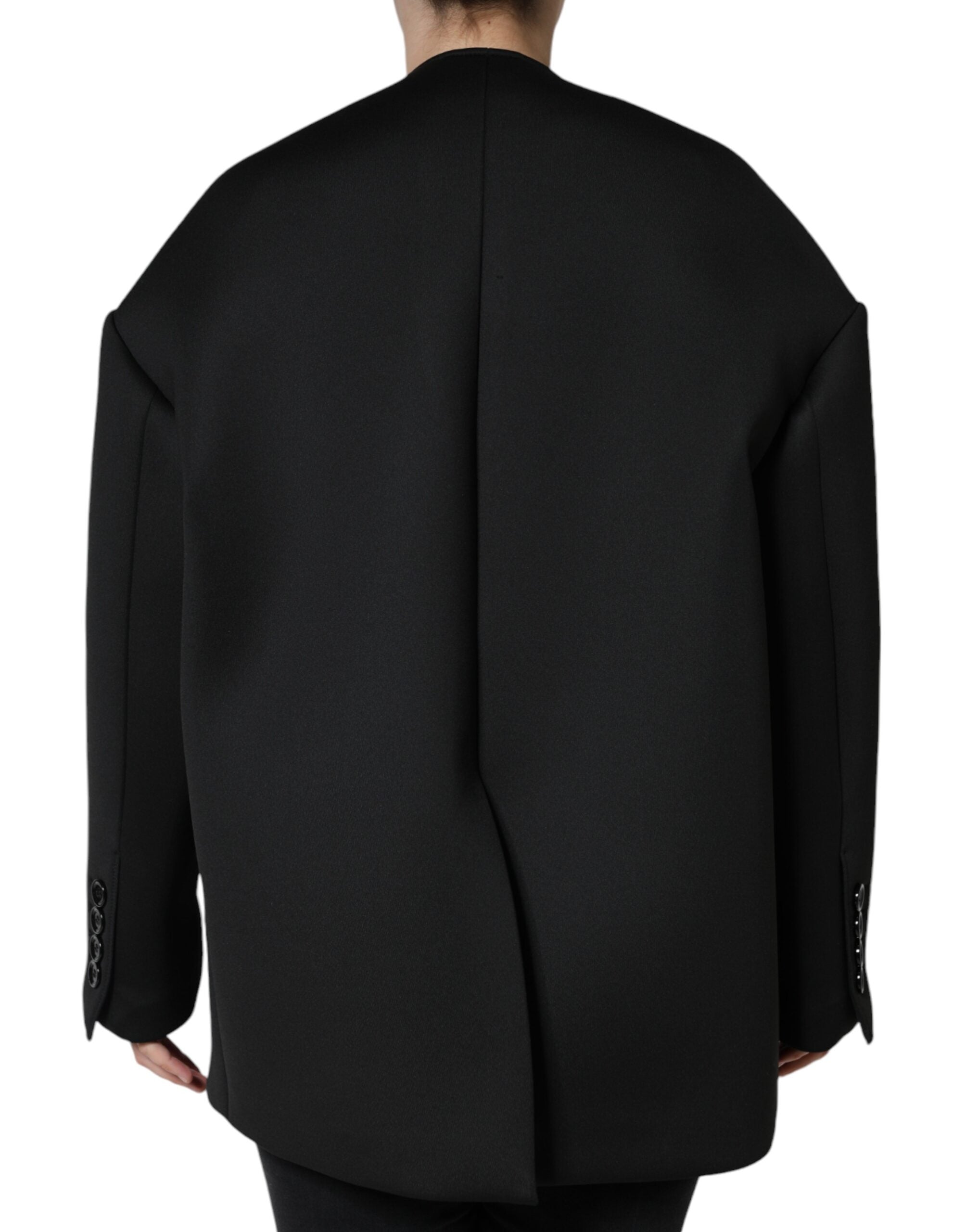 Dolce & Gabbana Black Polyester Double-Breasted Coat Jacket-4