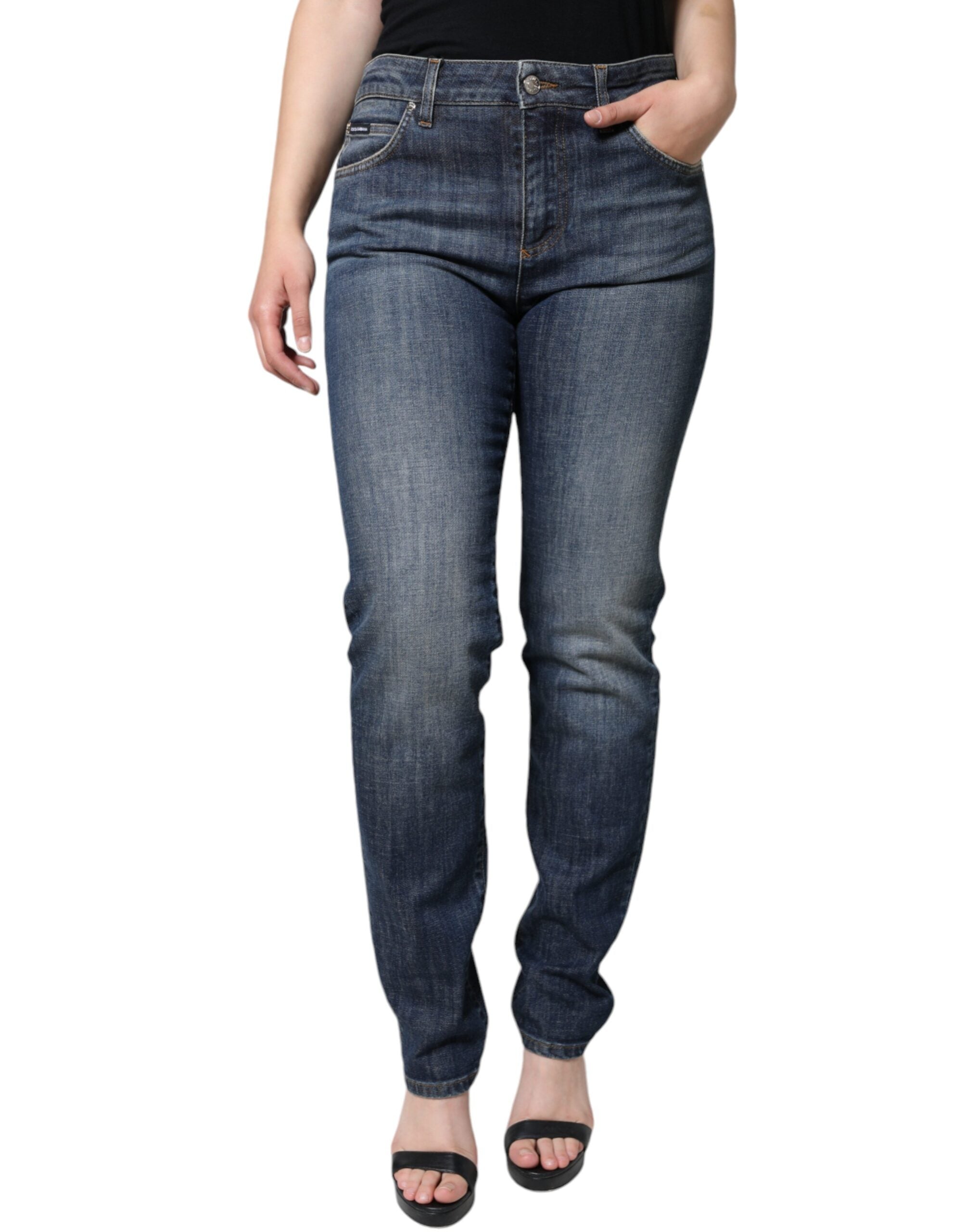 Dolce & Gabbana Dark Blue Cotton Stretch Skinny Denim Jeans-1