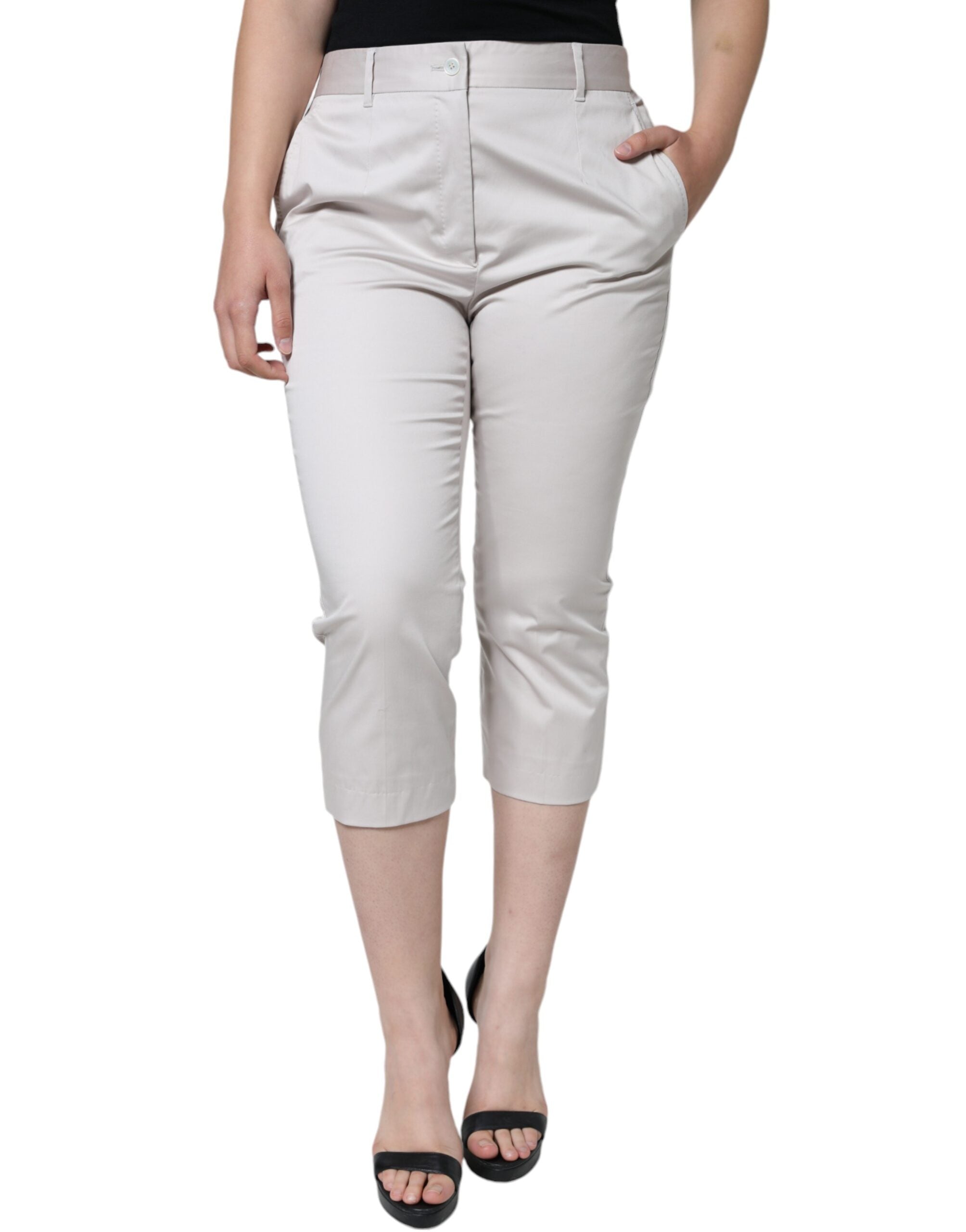 Dolce & Gabbana White Cotton Skinny Trousers with Mid Waist-2