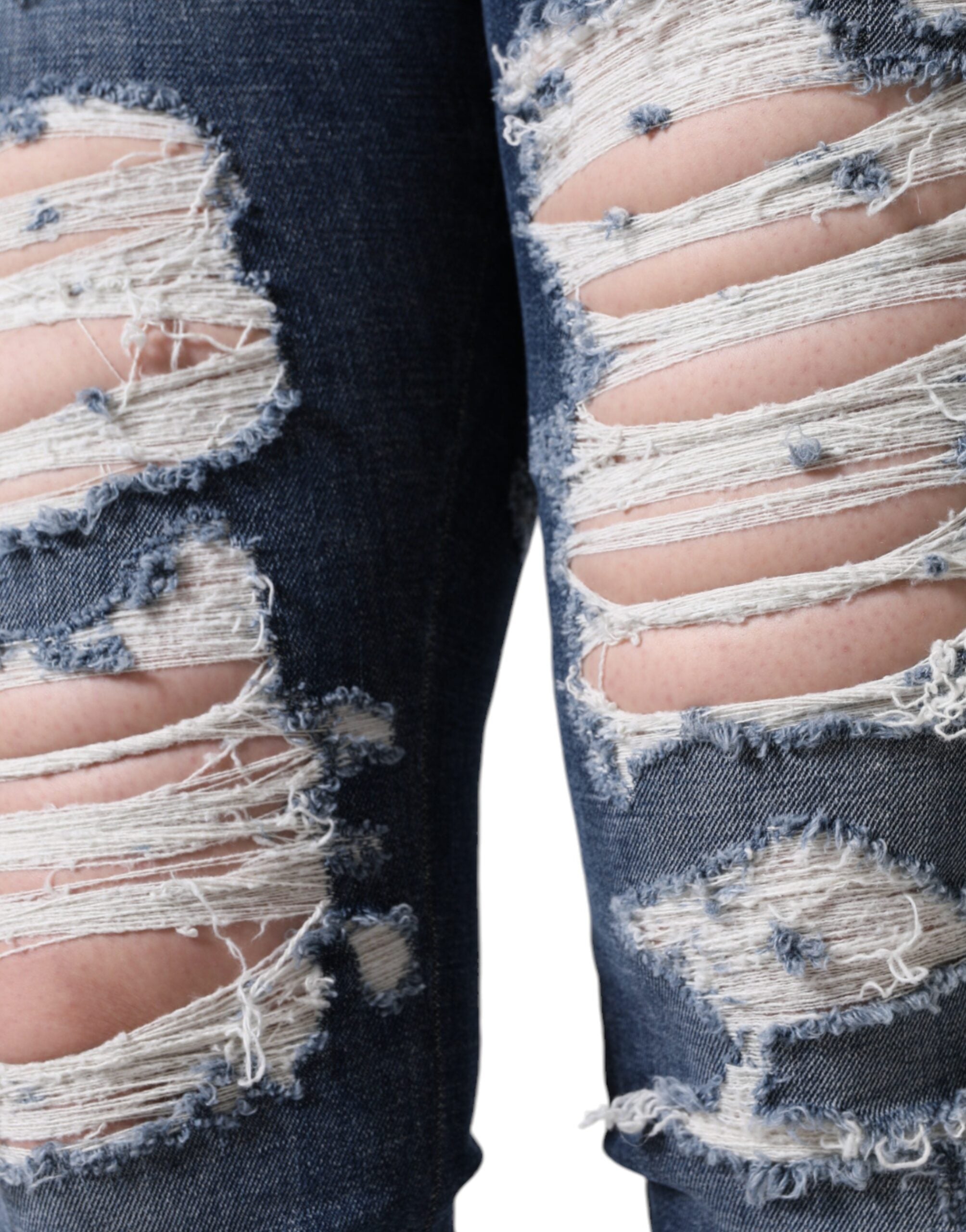 Dolce & Gabbana Blaue Baumwoll-Stretch-Skinny-Jeans mit Fransen-5