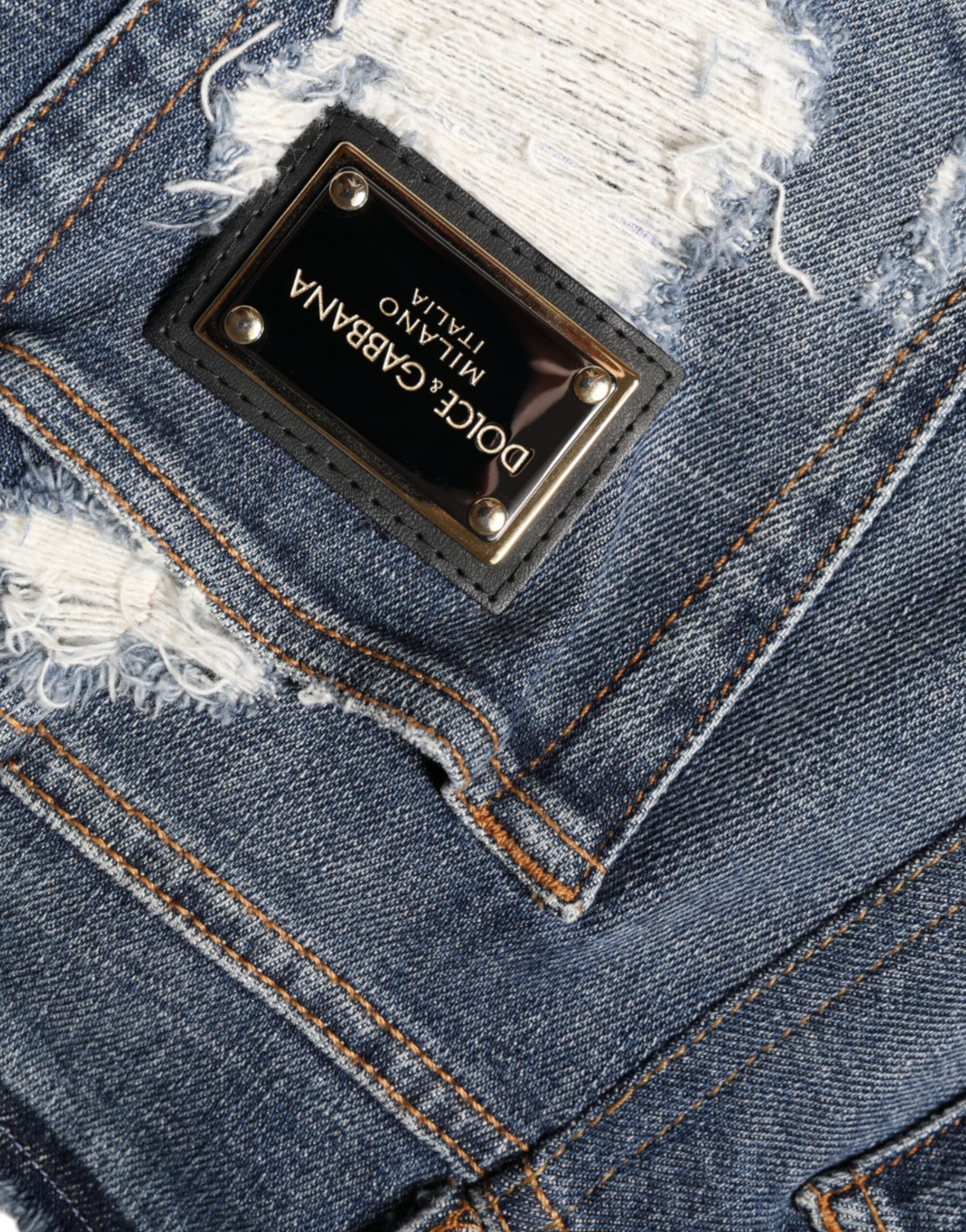 Dolce & Gabbana Blaue Baumwoll-Stretch-Skinny-Jeans mit Fransen-6
