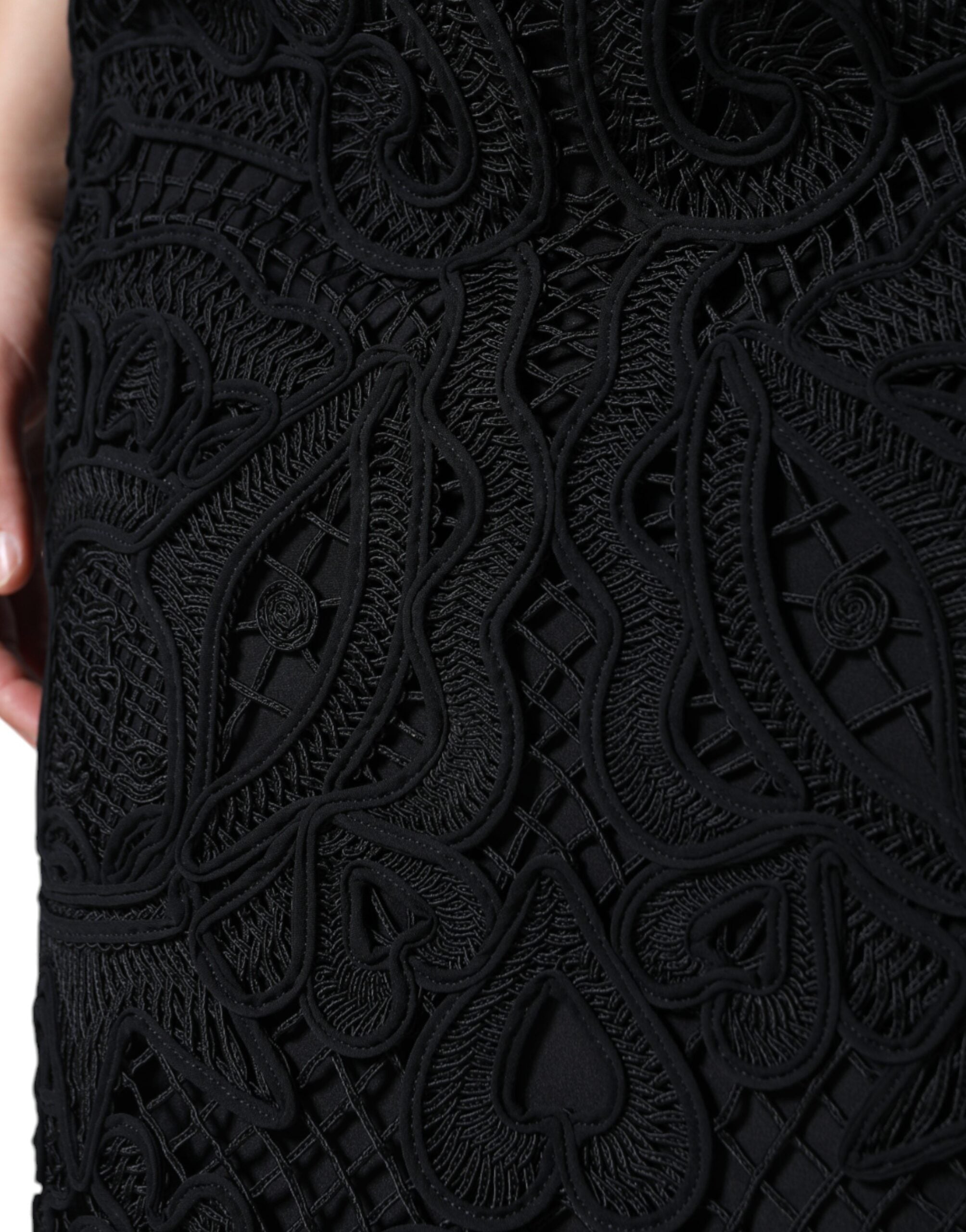 Falda lápiz negra Dolce & Gabbana con encaje floral y cintura alta-5