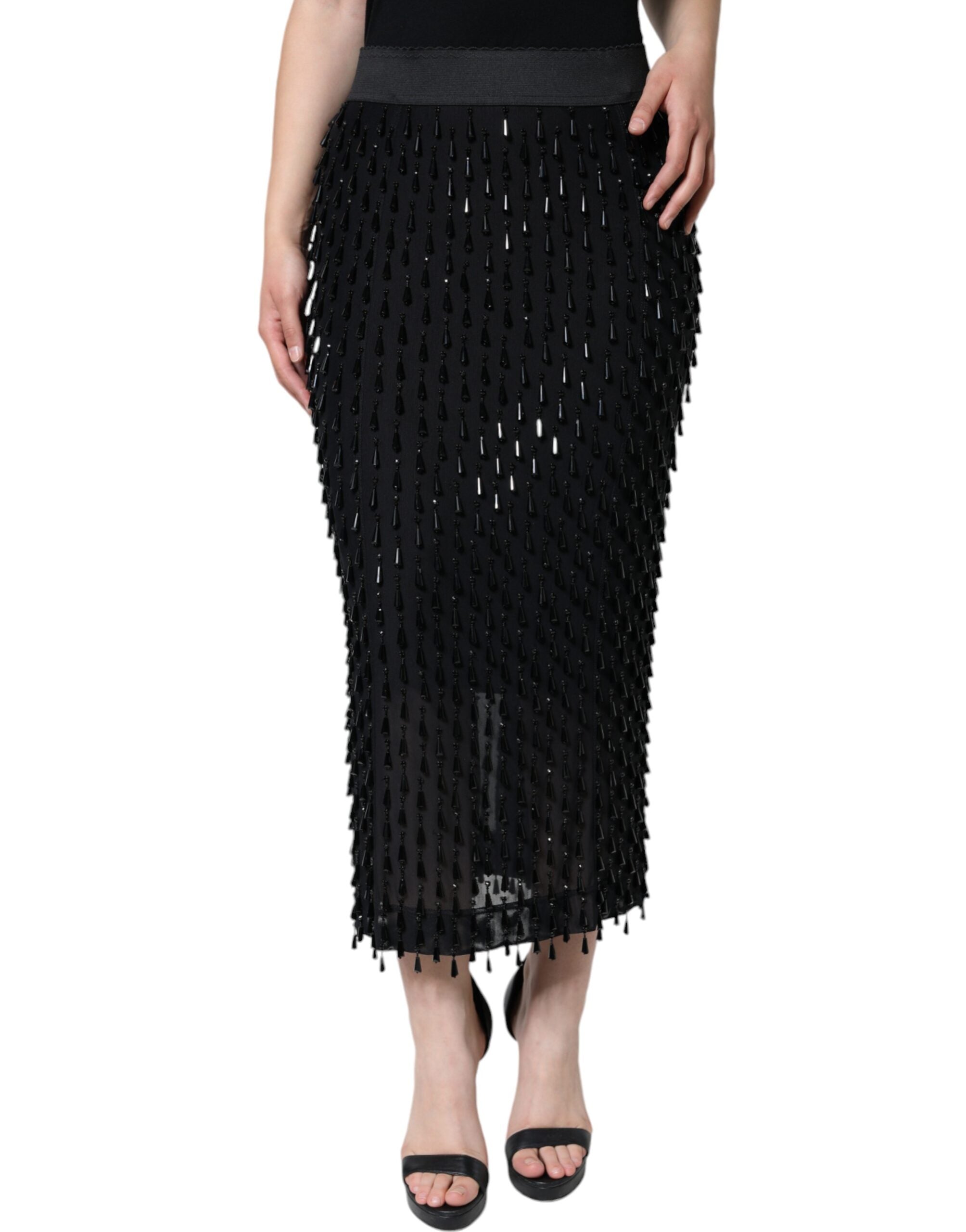 Dolce & Gabbana Black ornate pencil-cut midi skirt-2