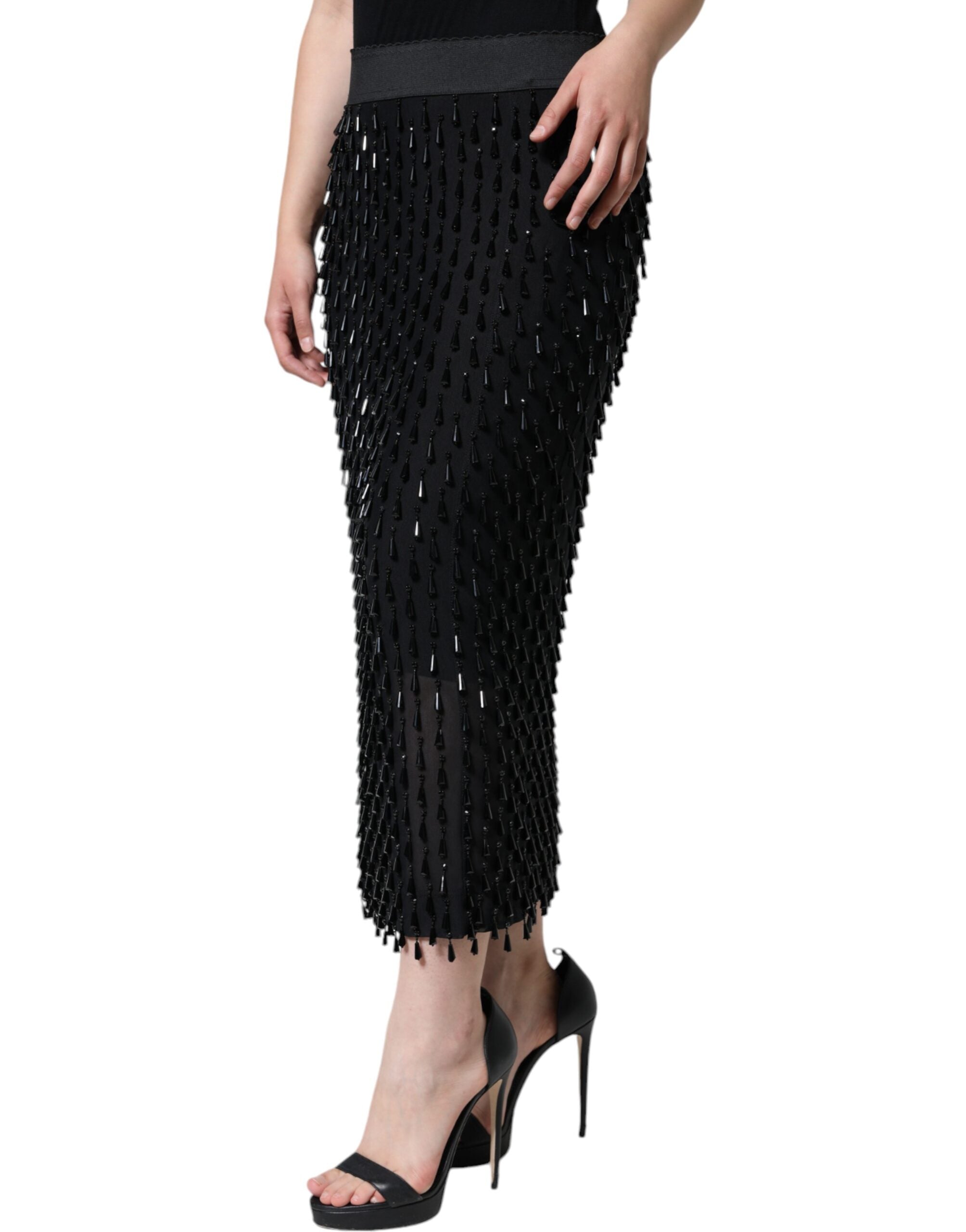 Dolce & Gabbana Black ornate pencil-cut midi skirt-3