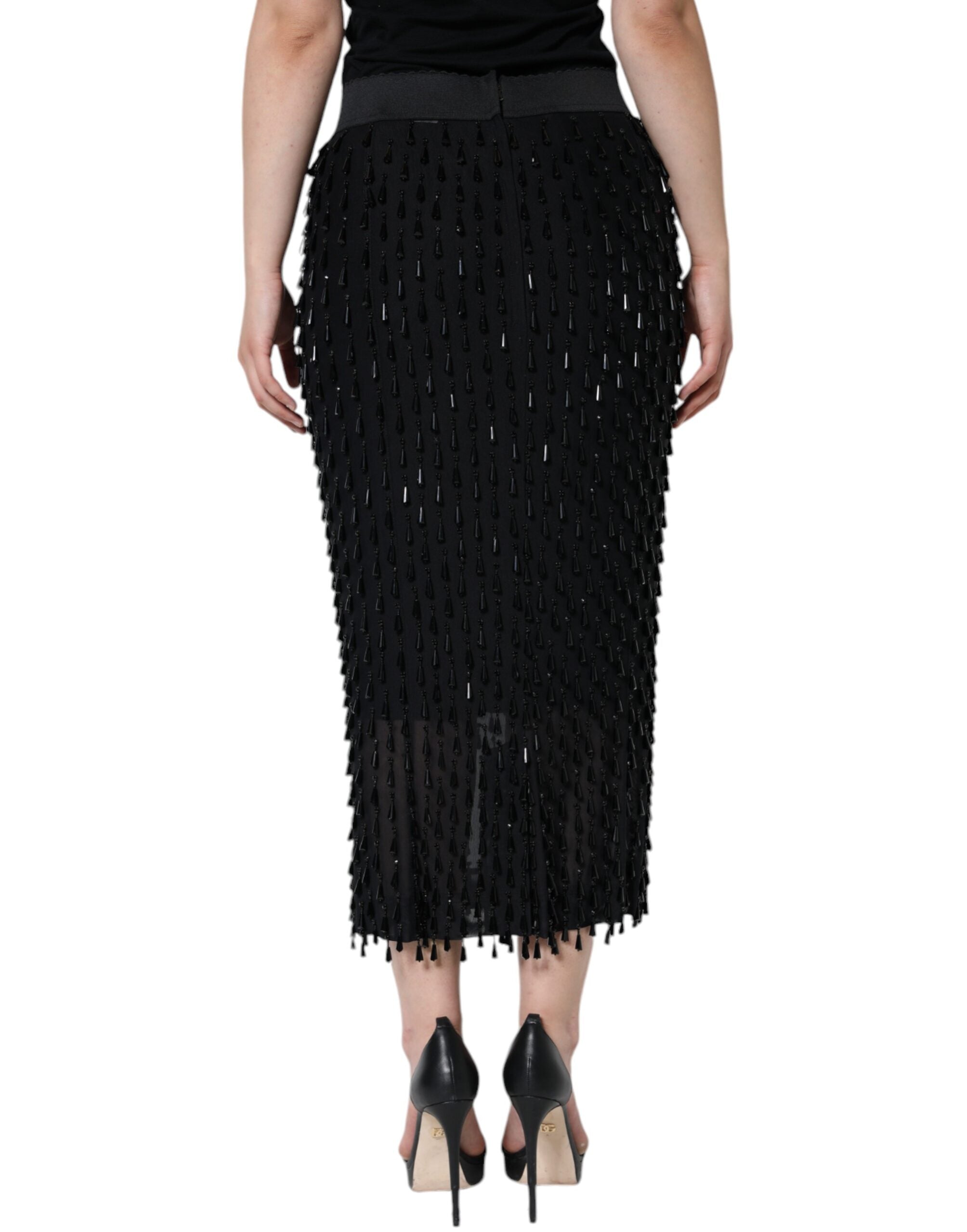 Dolce & Gabbana Black ornate pencil-cut midi skirt-4