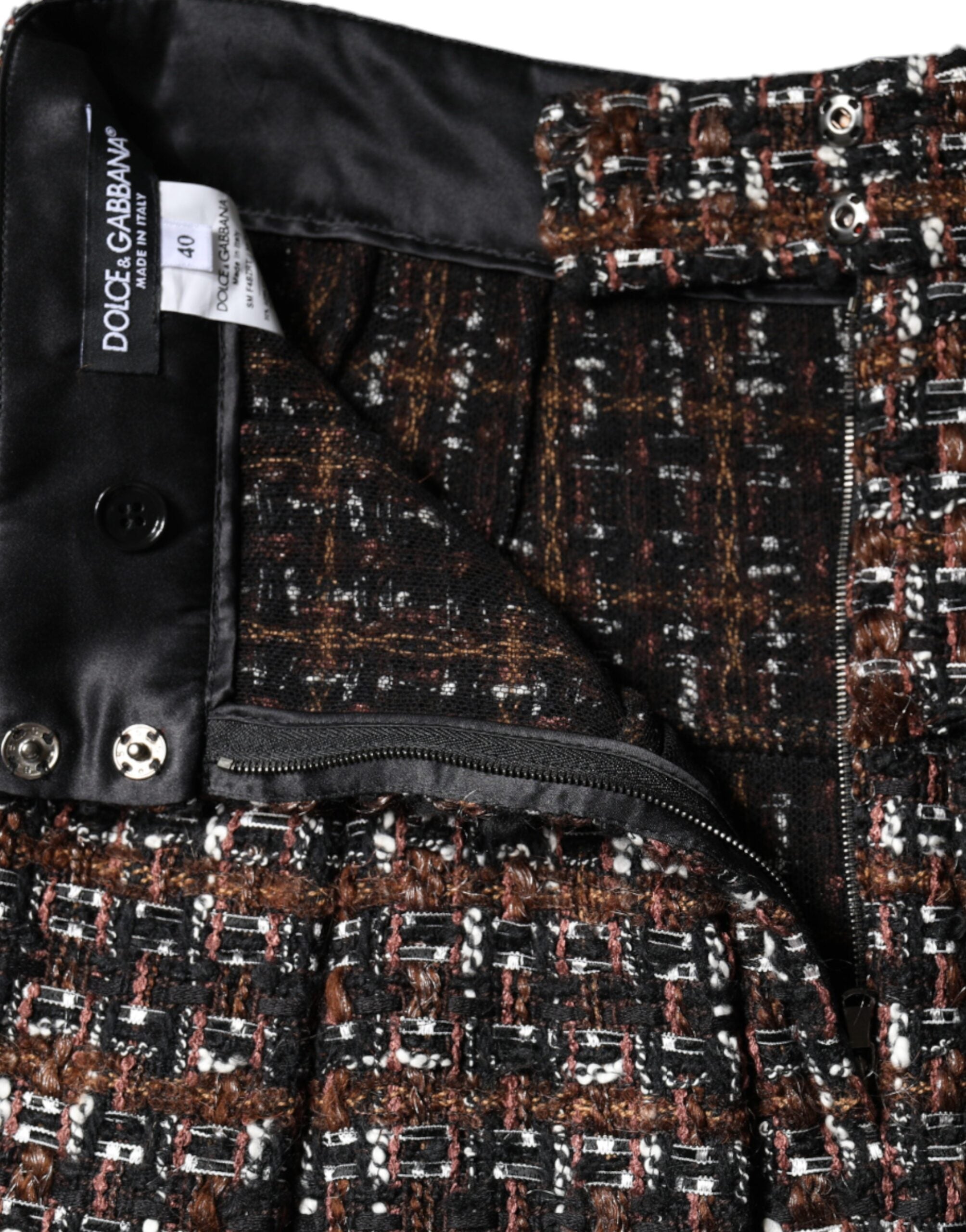 Dolce & Gabbana Multicolor Tartan Tweed A-Line High-Waisted Mini Skirt-6