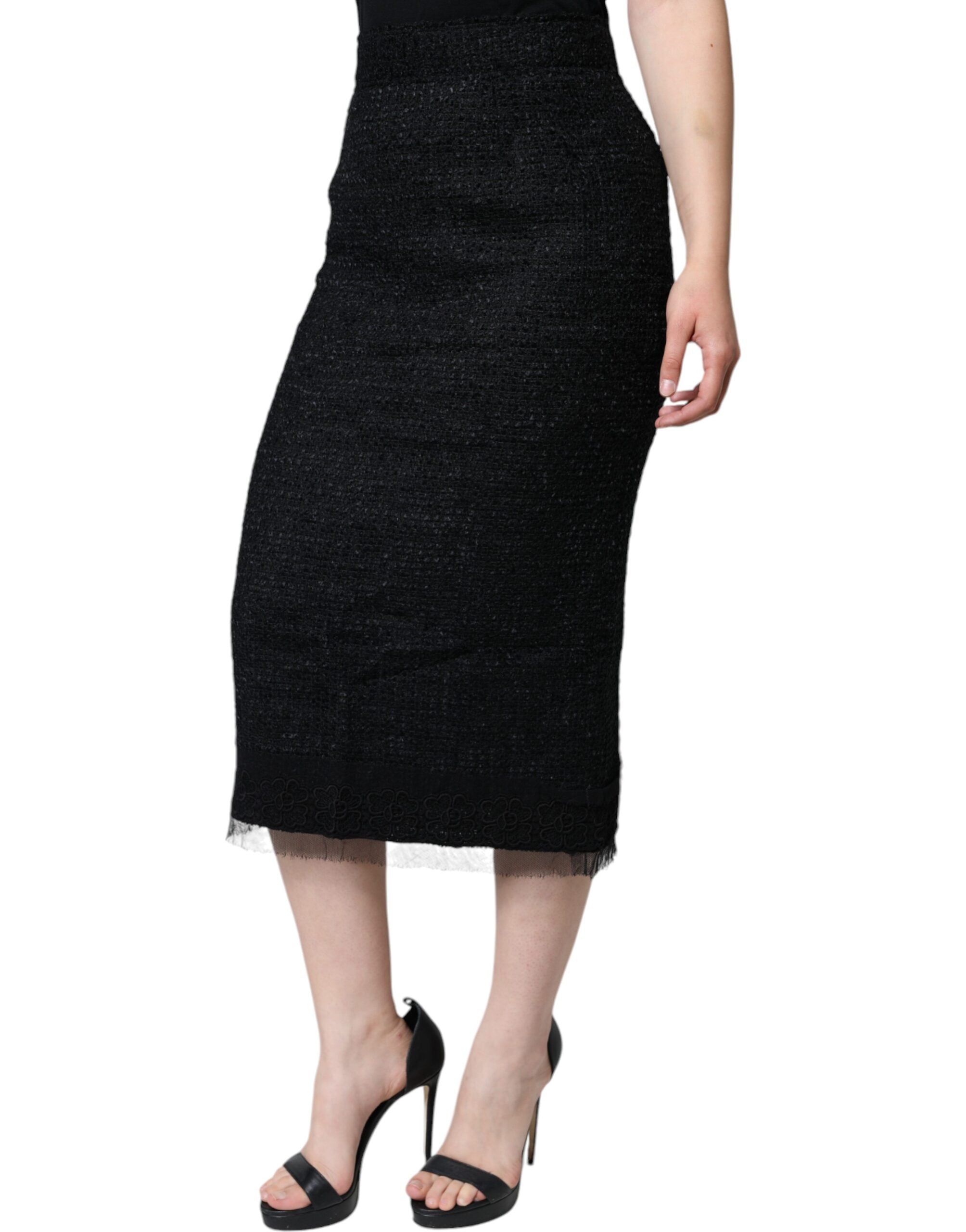Dolce & Gabbana Schwarzer Midirock aus Schurwolle im Bleistiftschnitt-3