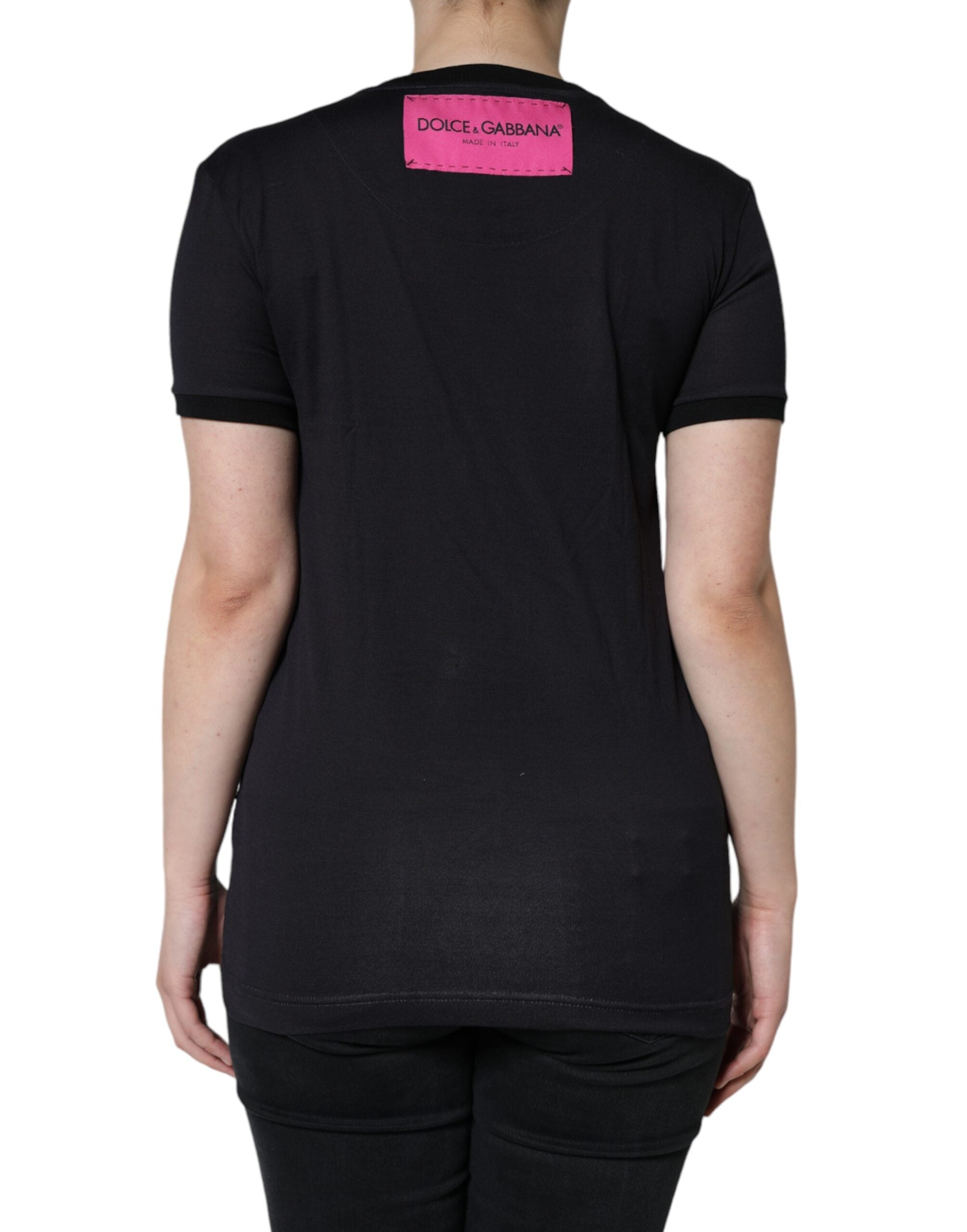 Dolce & Gabbana Schwarzes T-Shirt mit Rundhalsausschnitt und Logodruck aus Baumwolle-4